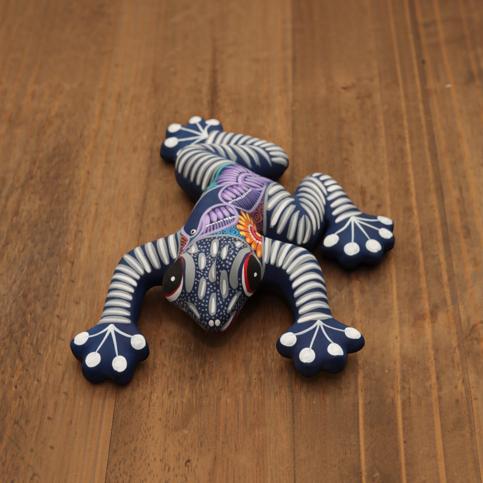Frog Figurine | Hand-Painted Ceramic Matte Frog | Traditional Guerrero Folk Art | Mexican Pottery Sculpture