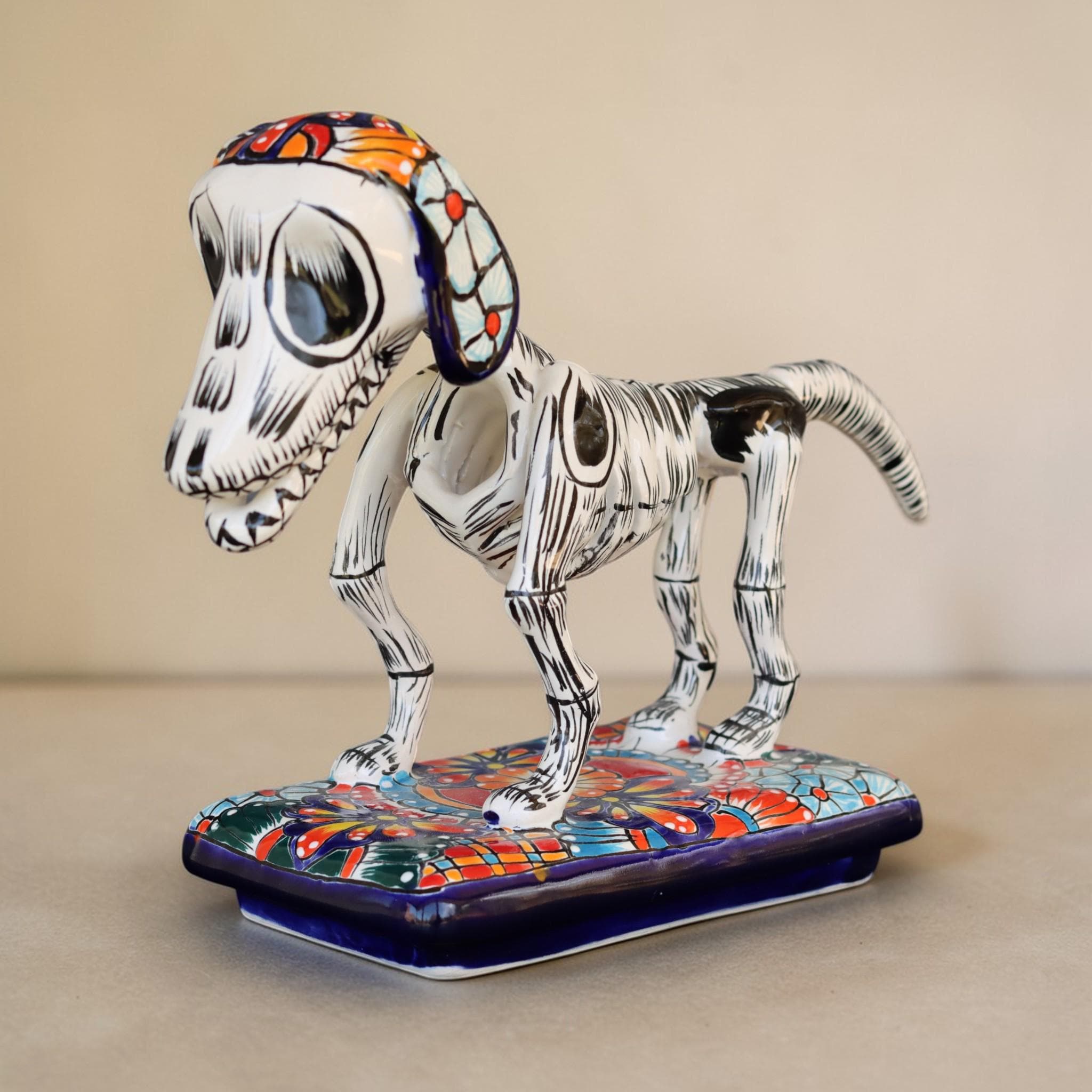 Talavera Dachshund Skeleton Statue – Day of the Dead Dog Decor, Figurine, Gift for Dog Lovers