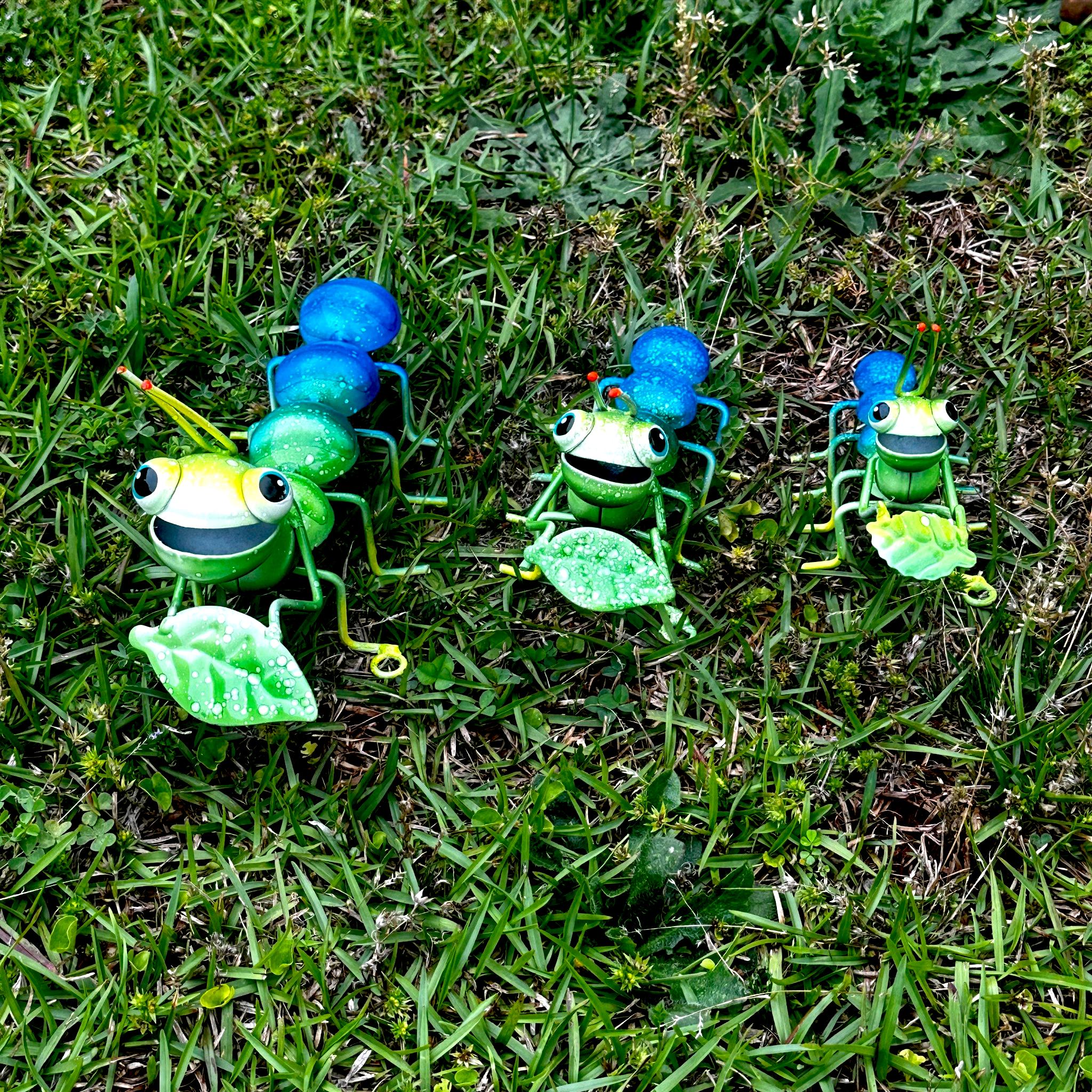 Set of 3 Hand-Painted Metal Caterpillar Garden Sculptures, Mexican Folk Art Yard Decor
