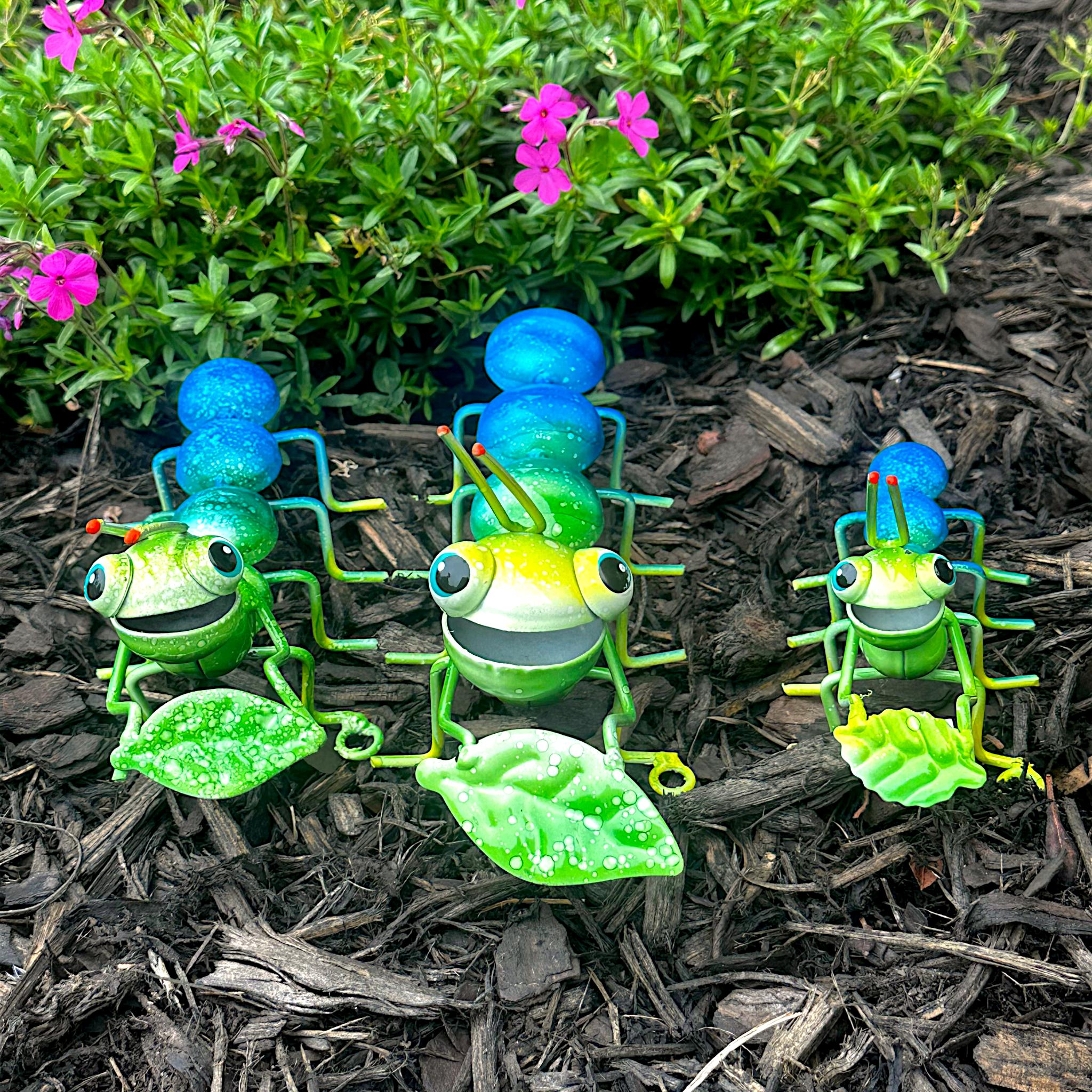 Set of 3 Hand-Painted Metal Caterpillar Garden Sculptures, Mexican Folk Art Yard Decor