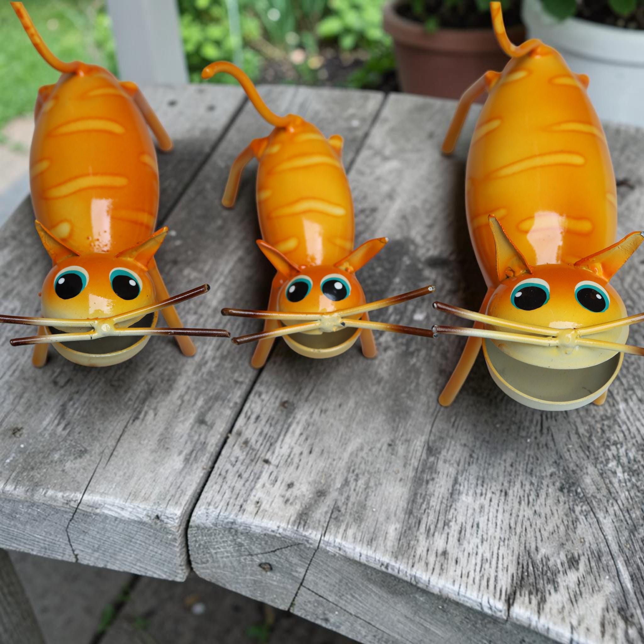 Whimsical Metal Cat Sculpture Set of 3 — Orange Garden Cats