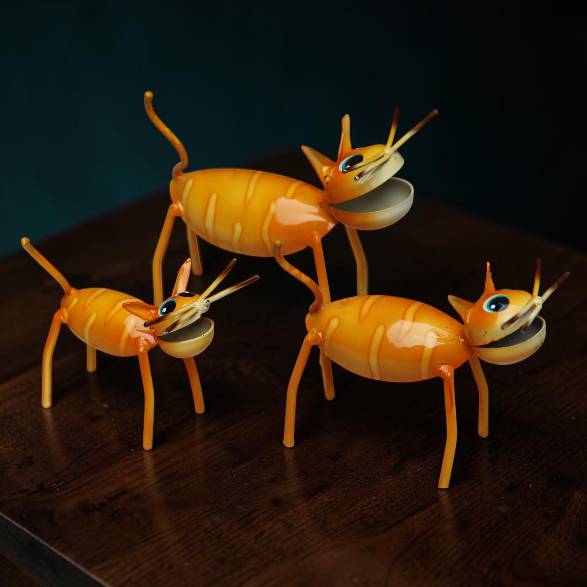 Whimsical Metal Cat Sculpture Set of 3 — Orange Garden Cats