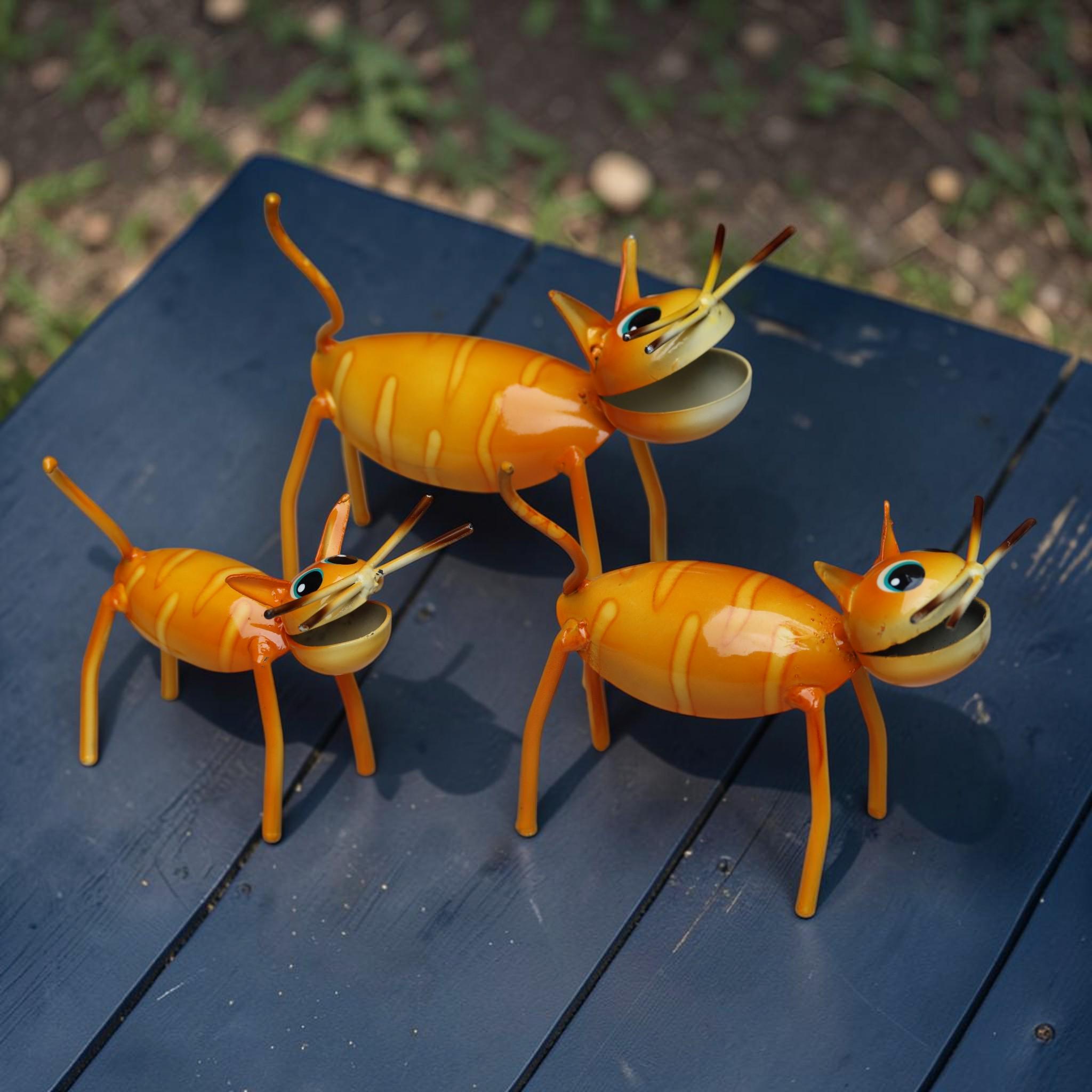 Whimsical Metal Cat Sculpture Set of 3 — Orange Garden Cats