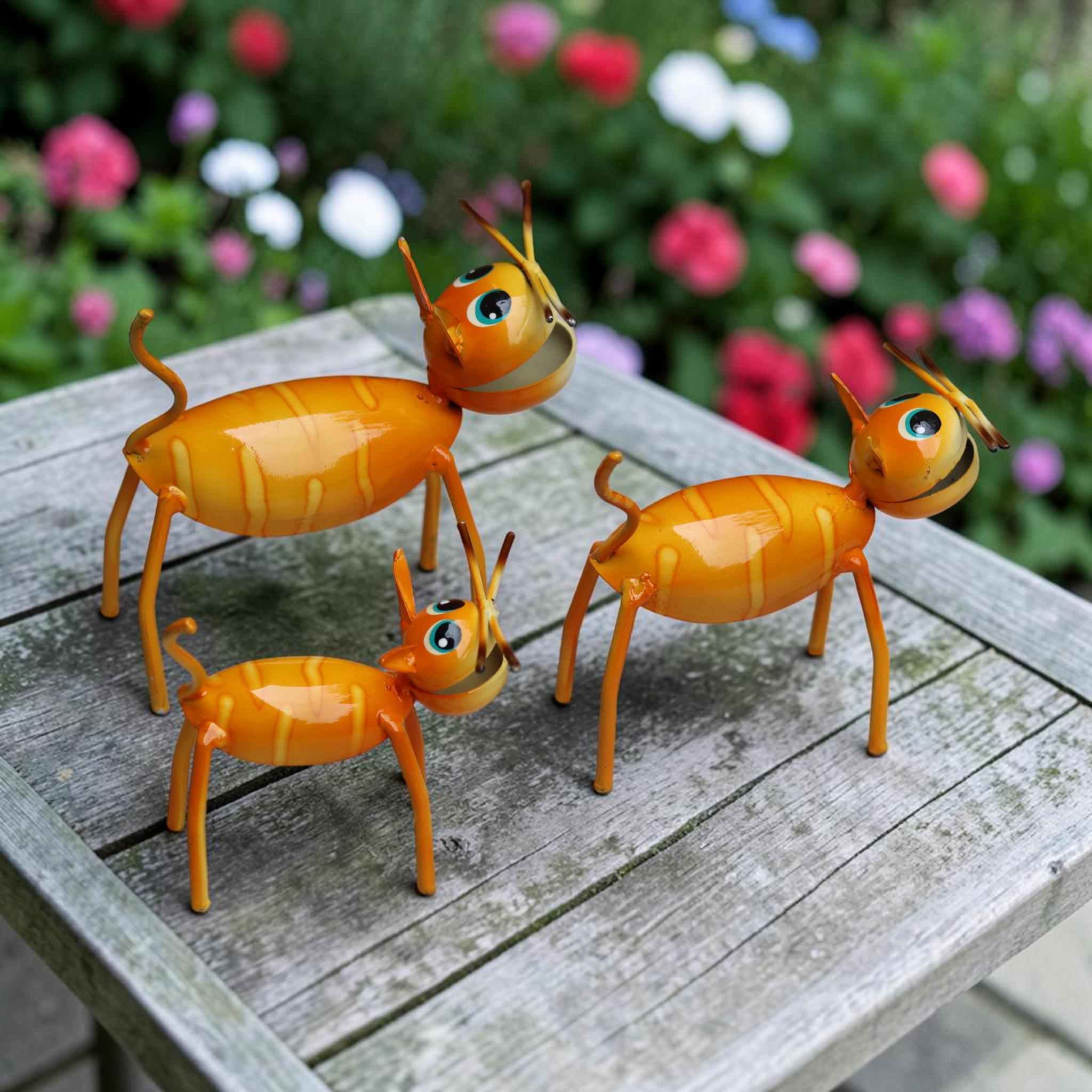 Whimsical Metal Cat Sculpture Set of 3 — Orange Garden Cats