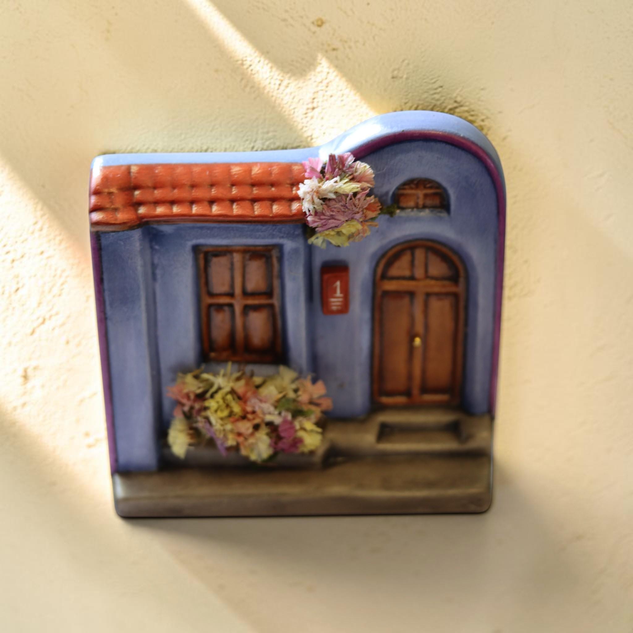 Miniature Ceramic Cottage House — Fairy Garden Decor, Hand-Painted Mexican Folk Art, Dollhouse Garden Accessory