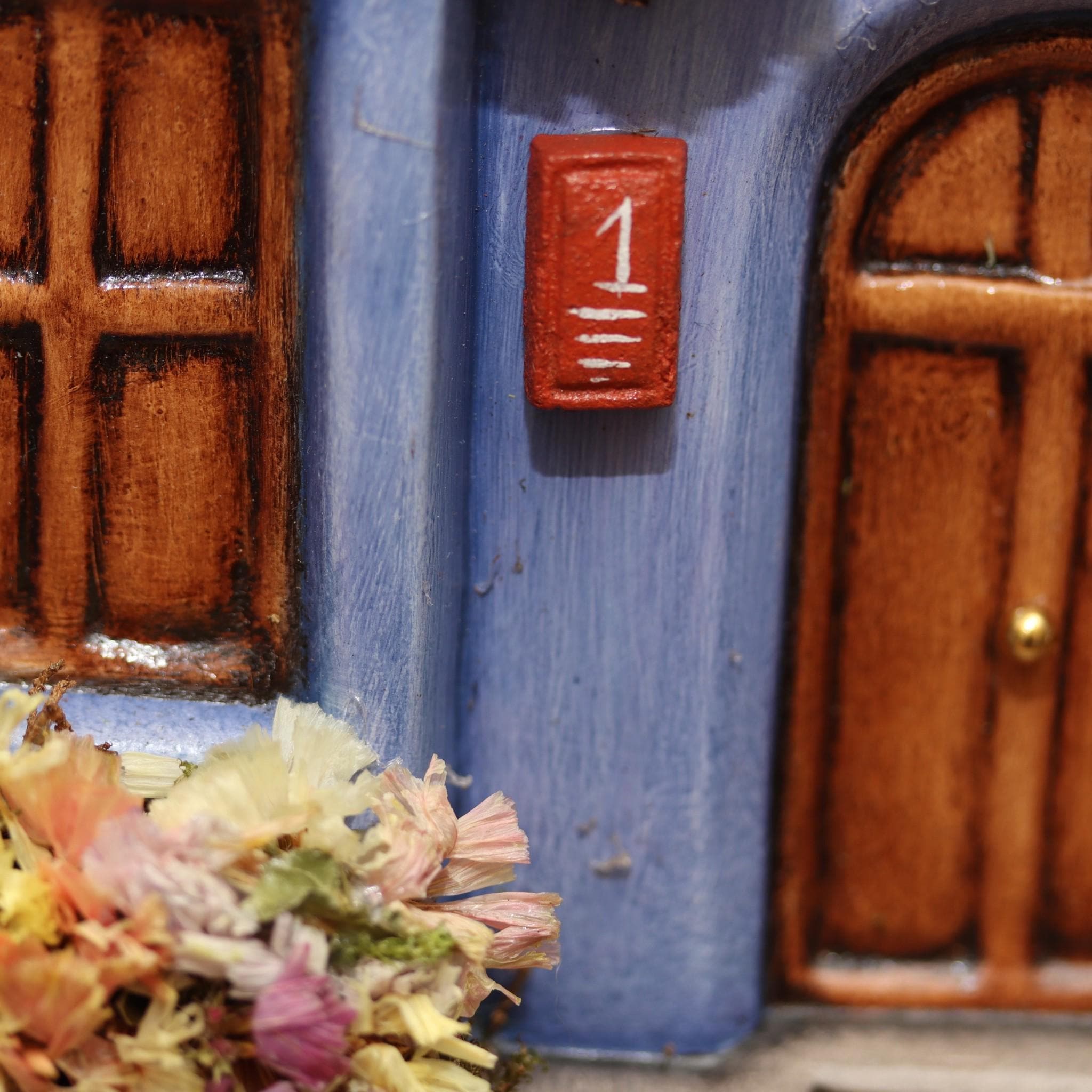 Miniature Ceramic Cottage House — Fairy Garden Decor, Hand-Painted Mexican Folk Art, Dollhouse Garden Accessory