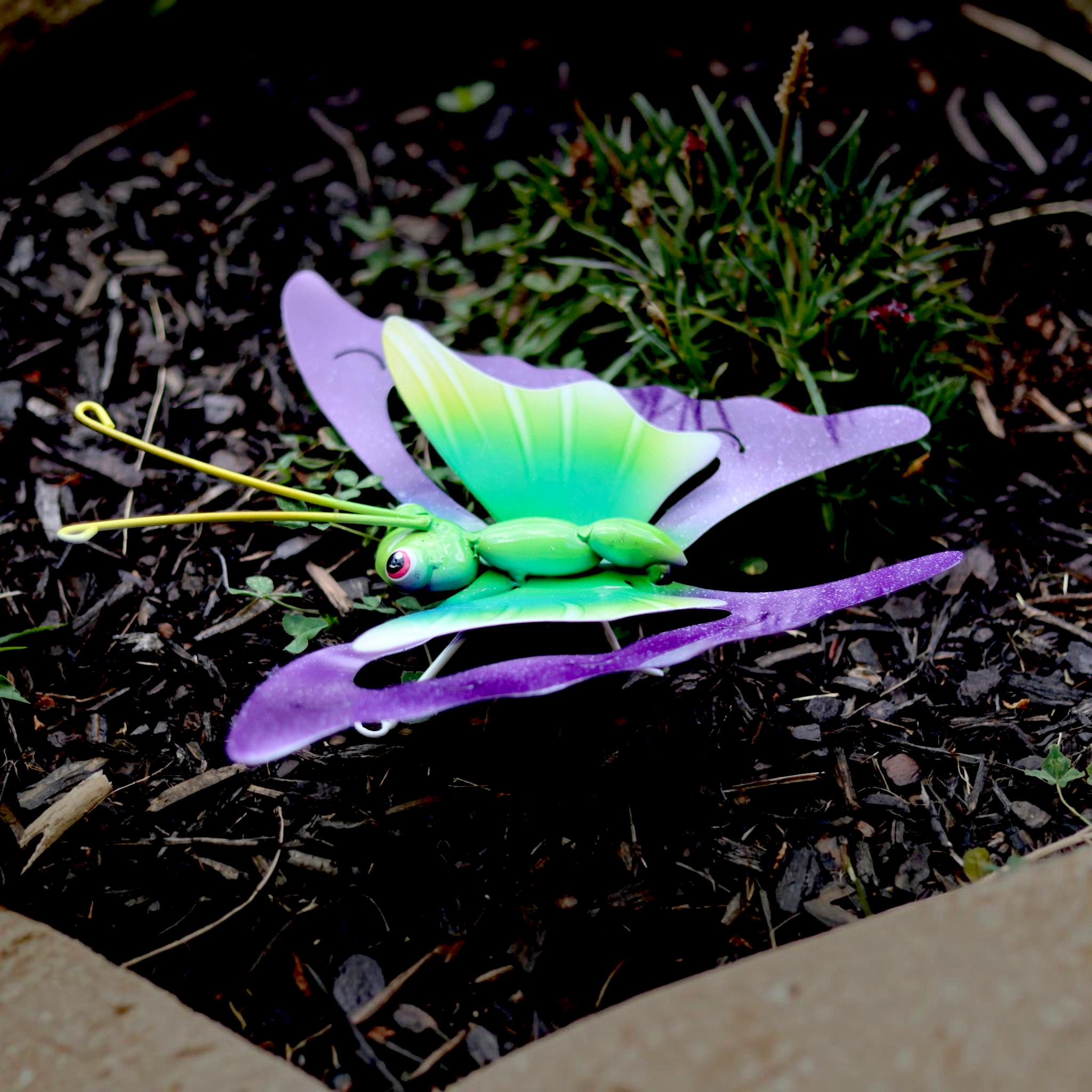 Metal Butterfly | Purple & Green Fantasy Wall Art | Cast Metal Outdoor Decor