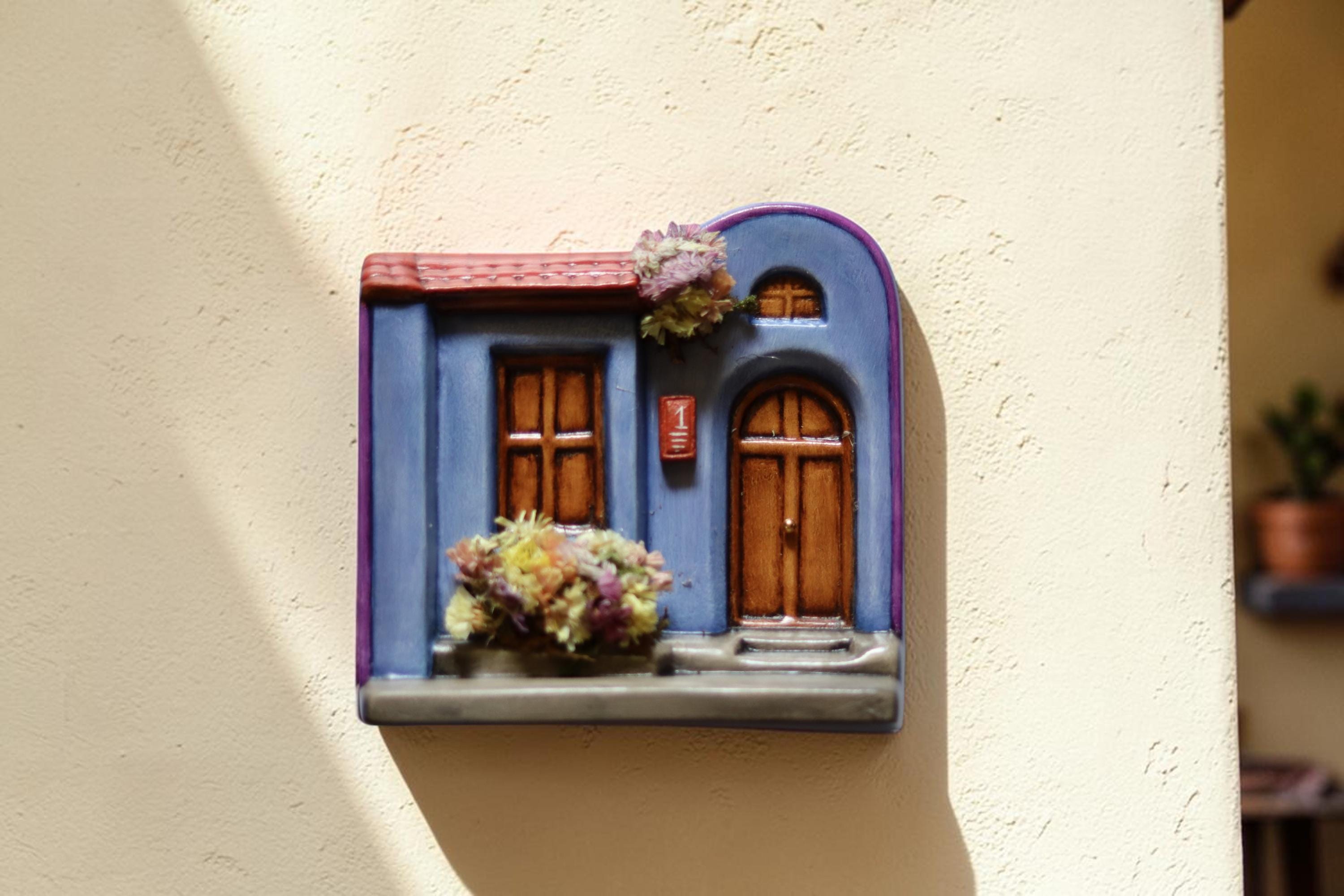 Miniature Ceramic Cottage House — Fairy Garden Decor, Hand-Painted Mexican Folk Art, Dollhouse Garden Accessory