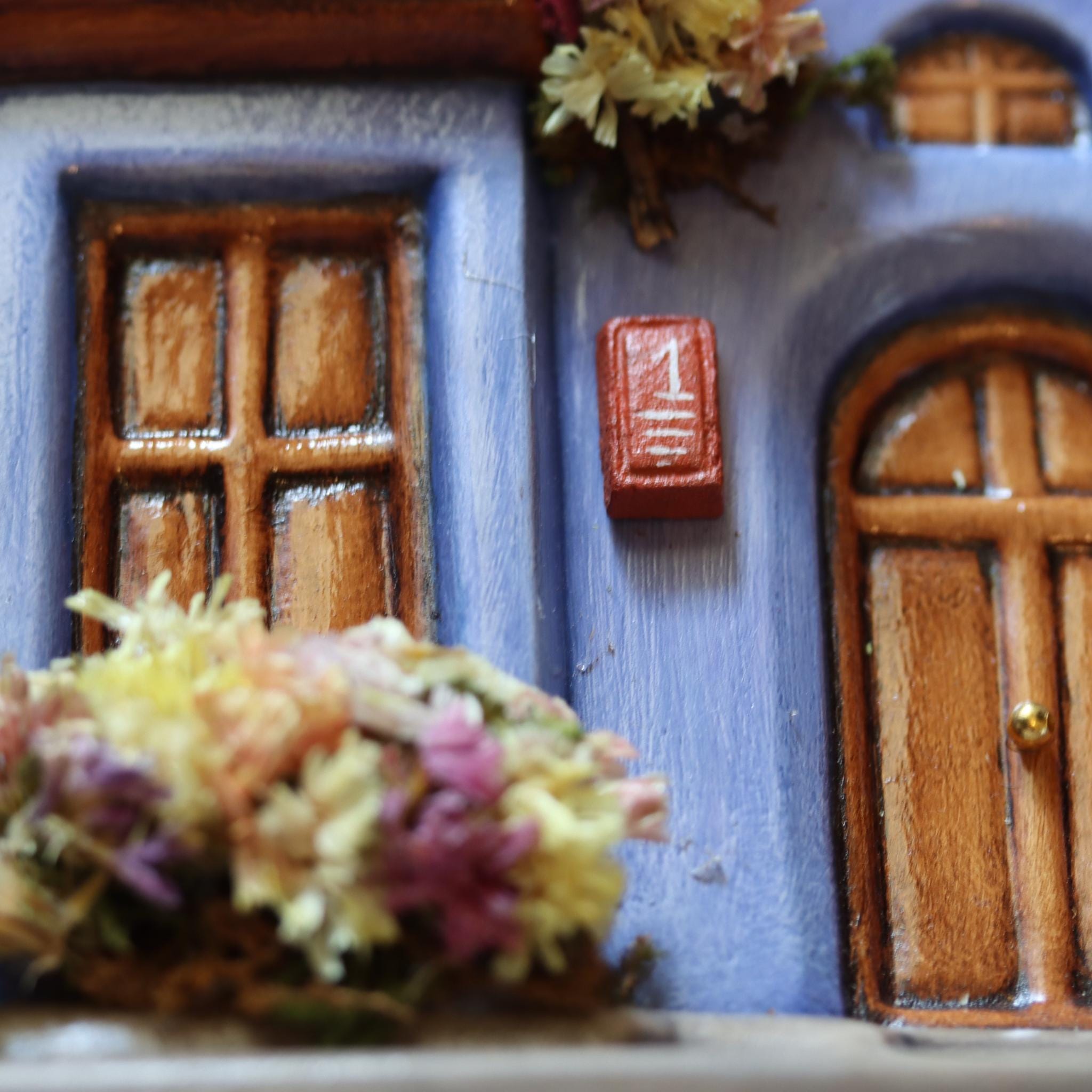 Miniature Ceramic Cottage House — Fairy Garden Decor, Hand-Painted Mexican Folk Art, Dollhouse Garden Accessory