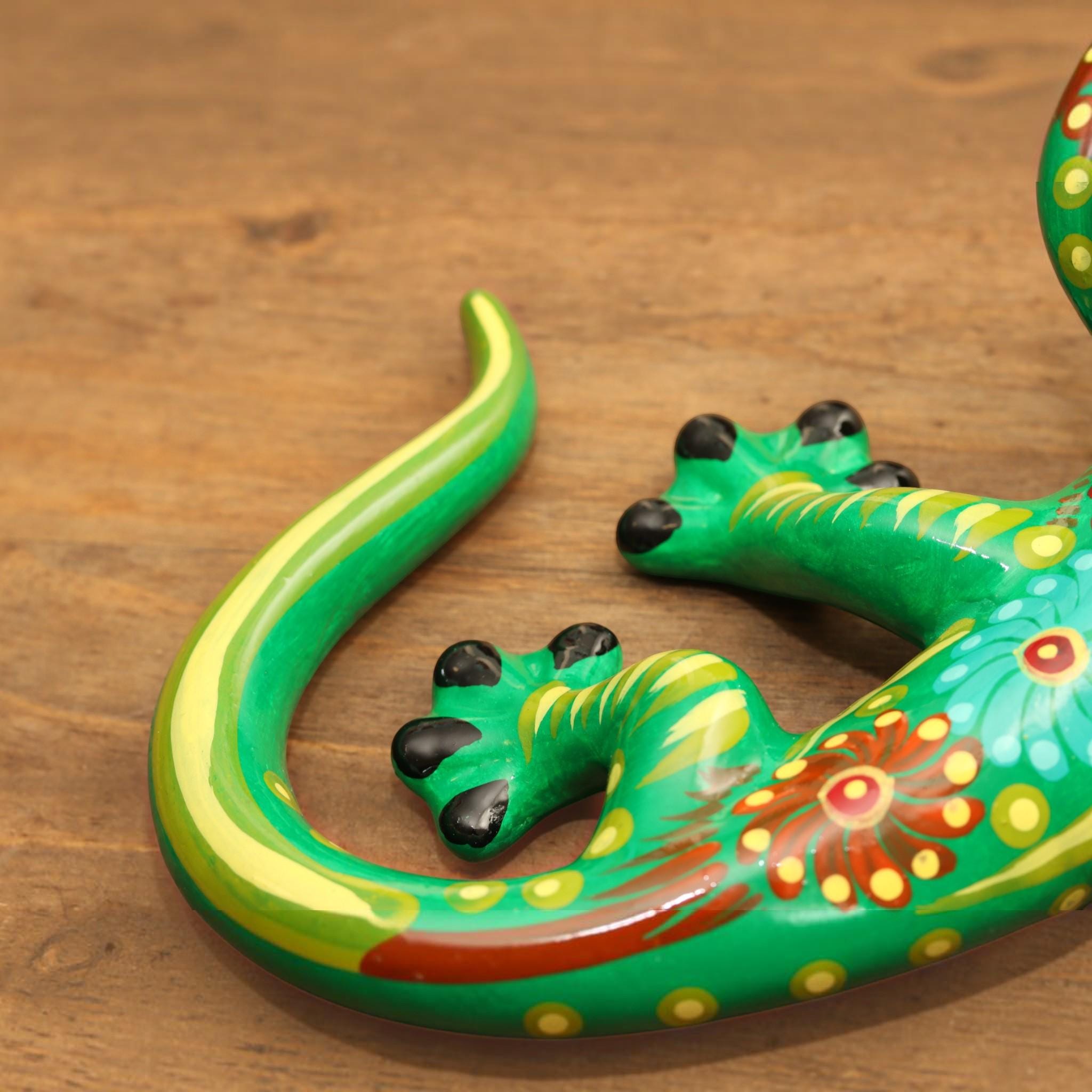 Salamander Glossy Green Figurine | Fun Mexican Folk Art Lizard | Quirky Hand painted Reptile Decor