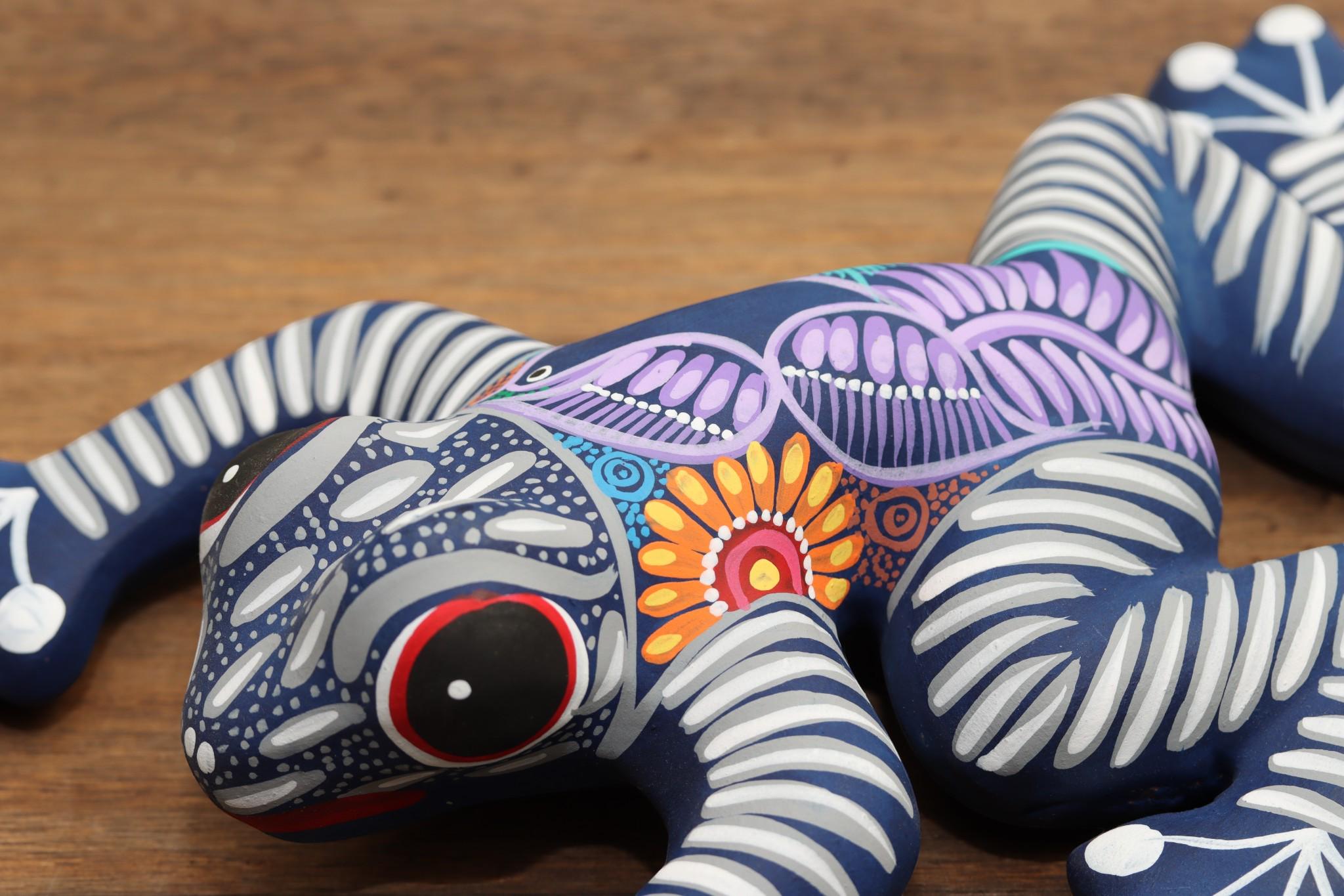 Frog Figurine | Hand-Painted Ceramic Matte Frog | Traditional Guerrero Folk Art | Mexican Pottery Sculpture