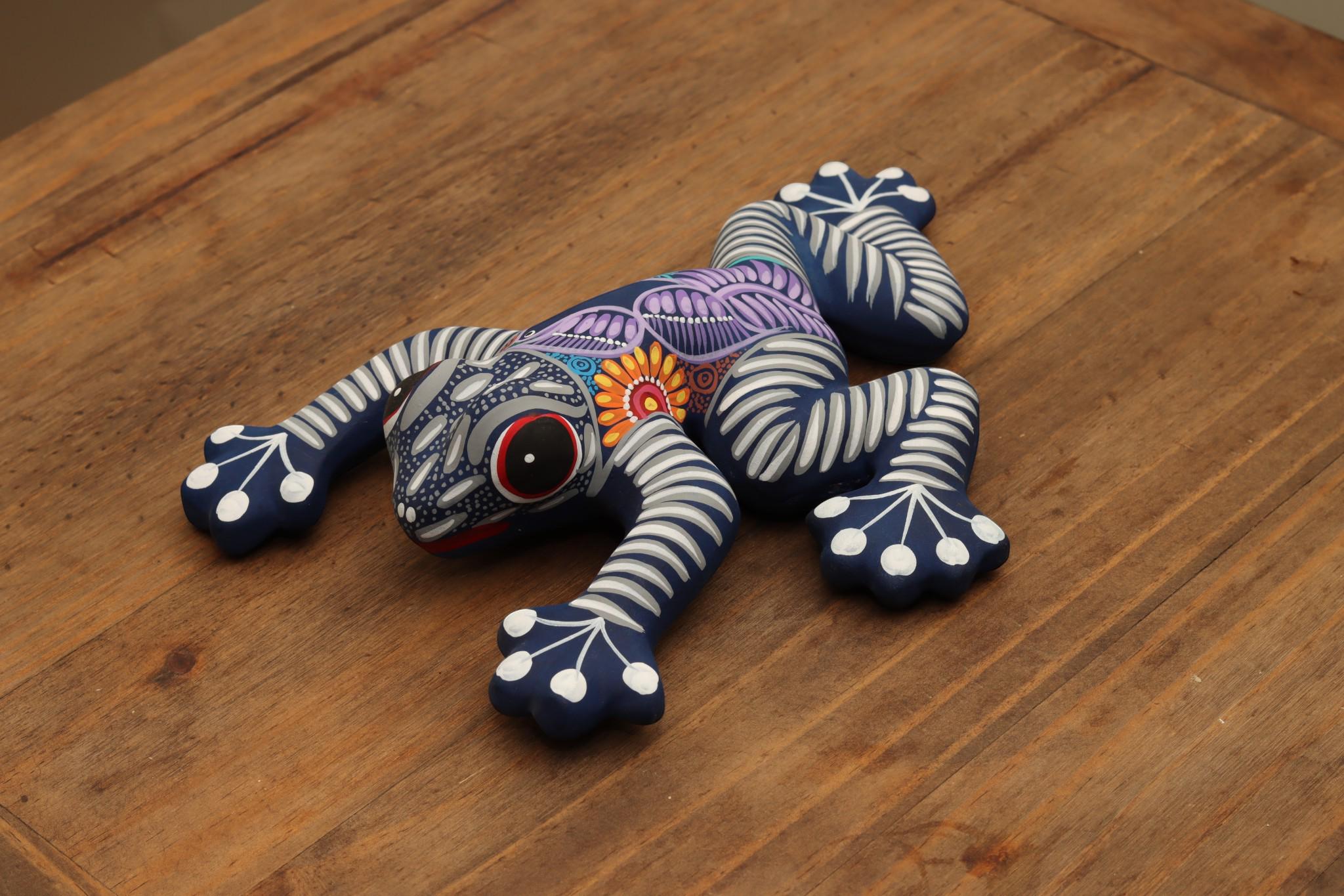 Frog Figurine | Hand-Painted Ceramic Matte Frog | Traditional Guerrero Folk Art | Mexican Pottery Sculpture