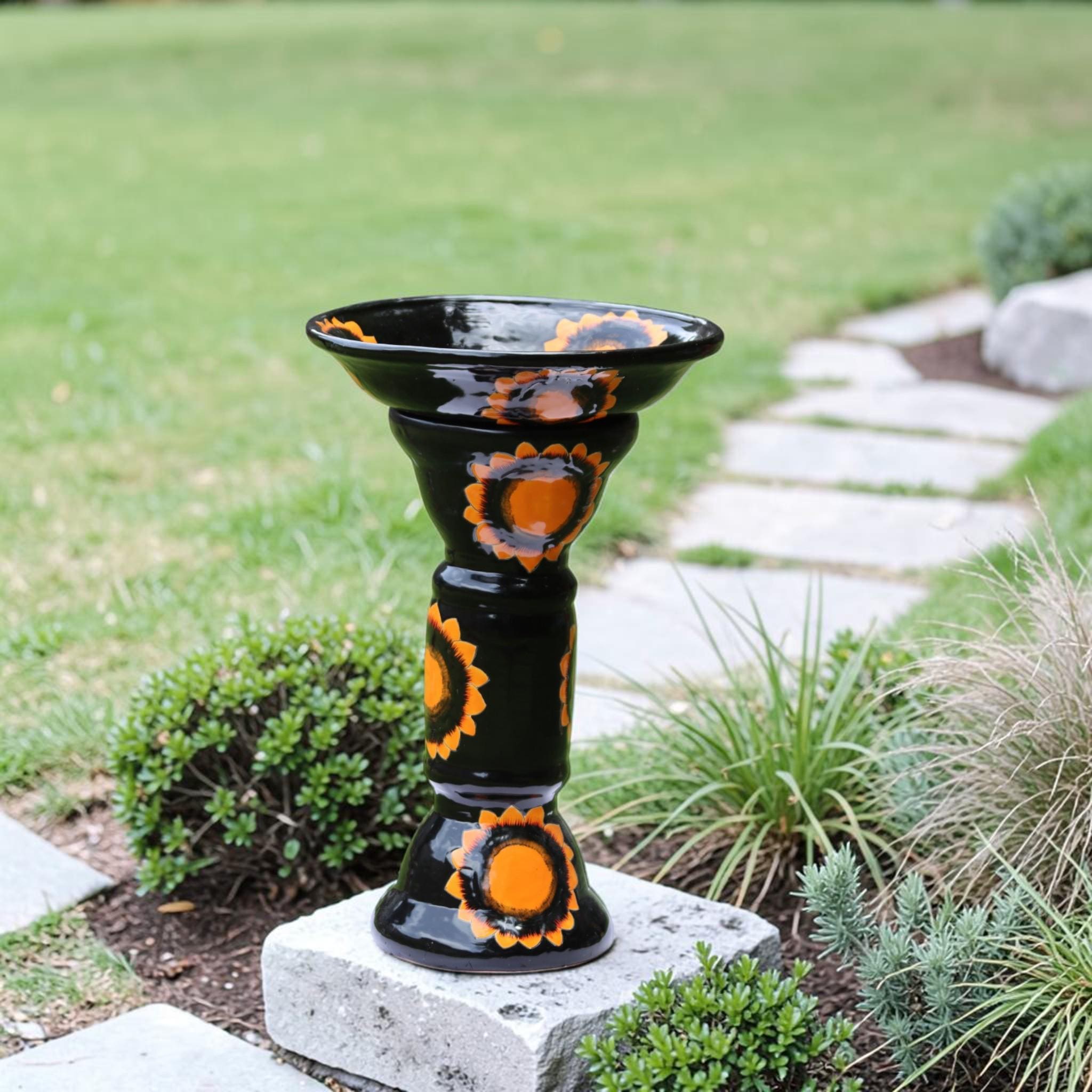 28-inch Talavera Bird Bath, Handmade Ceramic Bird Bath, Mexican Garden Decor, Outdoor Patio Birdbath