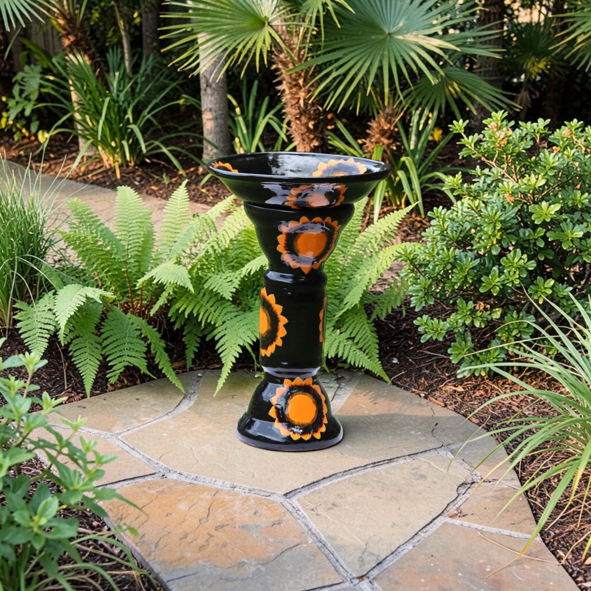 28-inch Talavera Bird Bath, Handmade Ceramic Bird Bath, Mexican Garden Decor, Outdoor Patio Birdbath