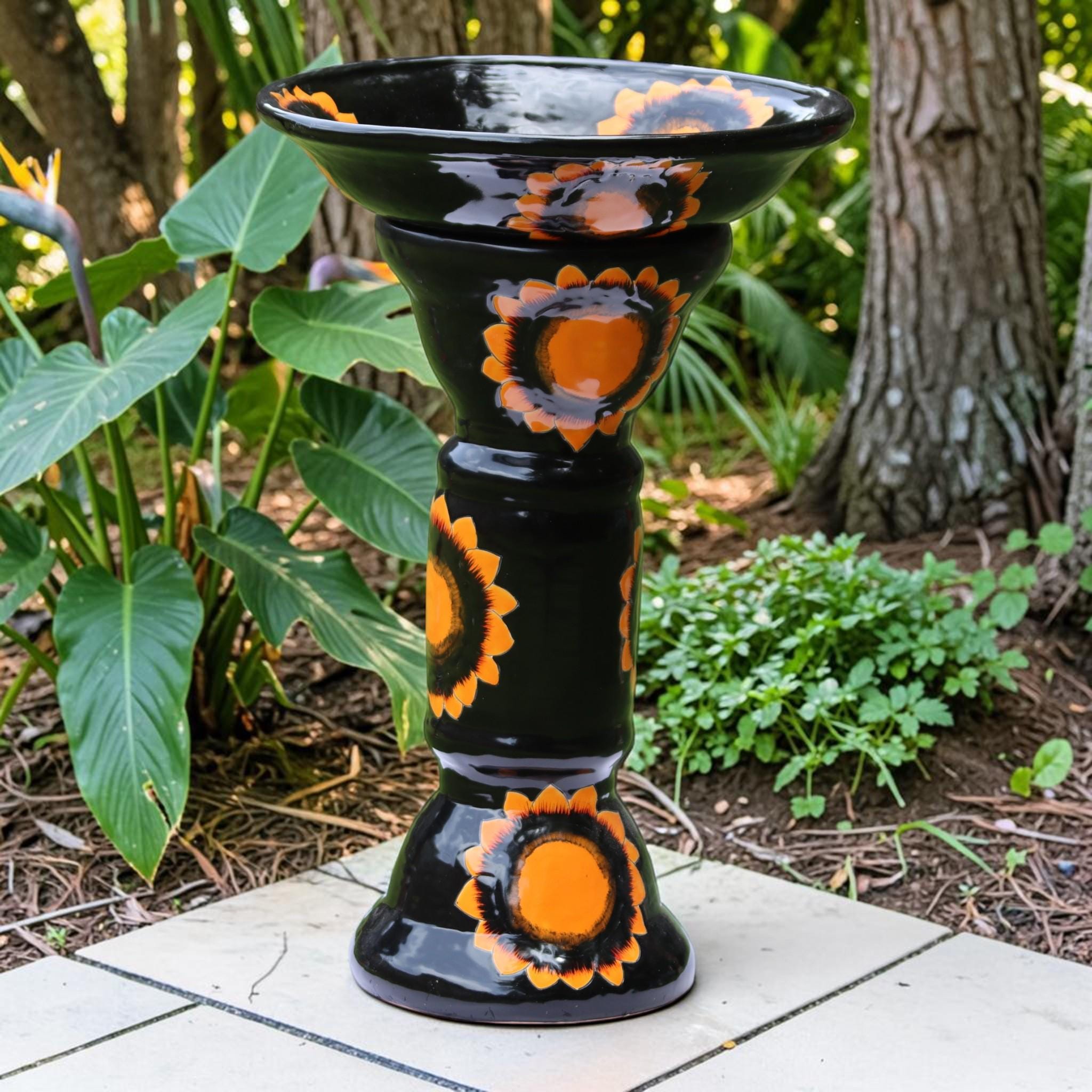 28-inch Talavera Bird Bath, Handmade Ceramic Bird Bath, Mexican Garden Decor, Outdoor Patio Birdbath