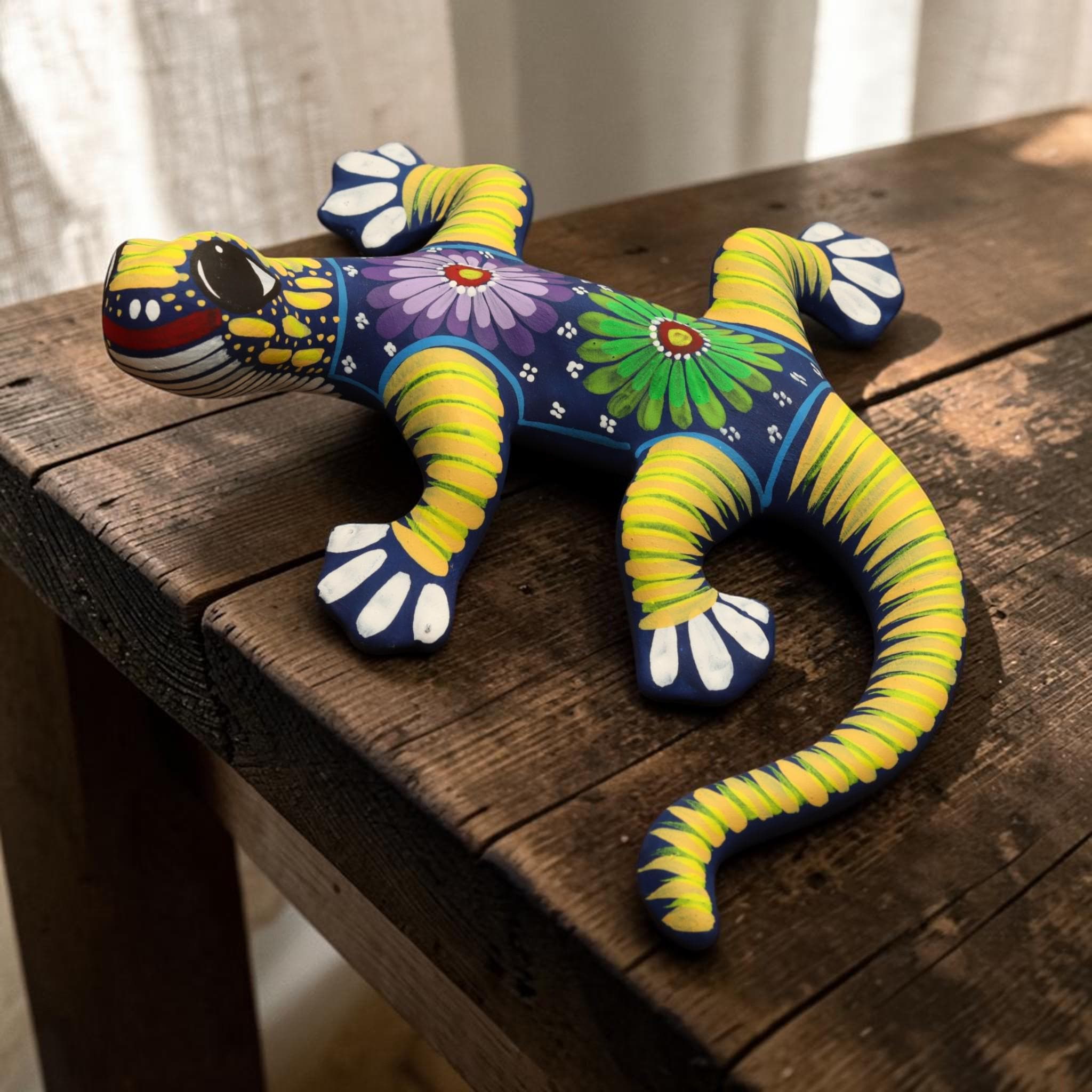 Yellow Lizard | Handmade Matte | Mexican Ceramic Garden Decor | Hand Painted Gecko Figurine | Patio & Home Accent