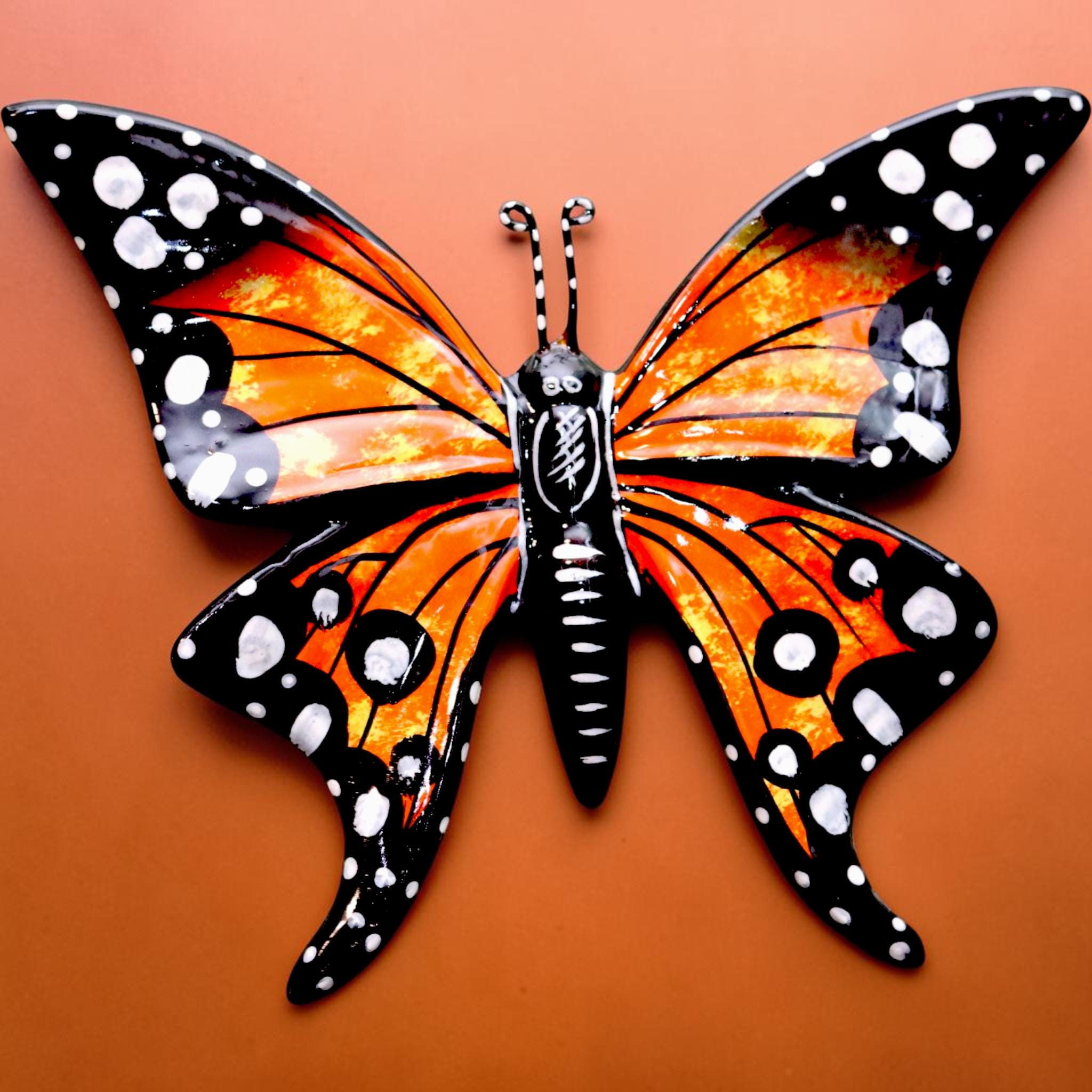 Hand-Painted Monarch Ceramic Butterfly Wall Hanging | Garden & Patio Decoration