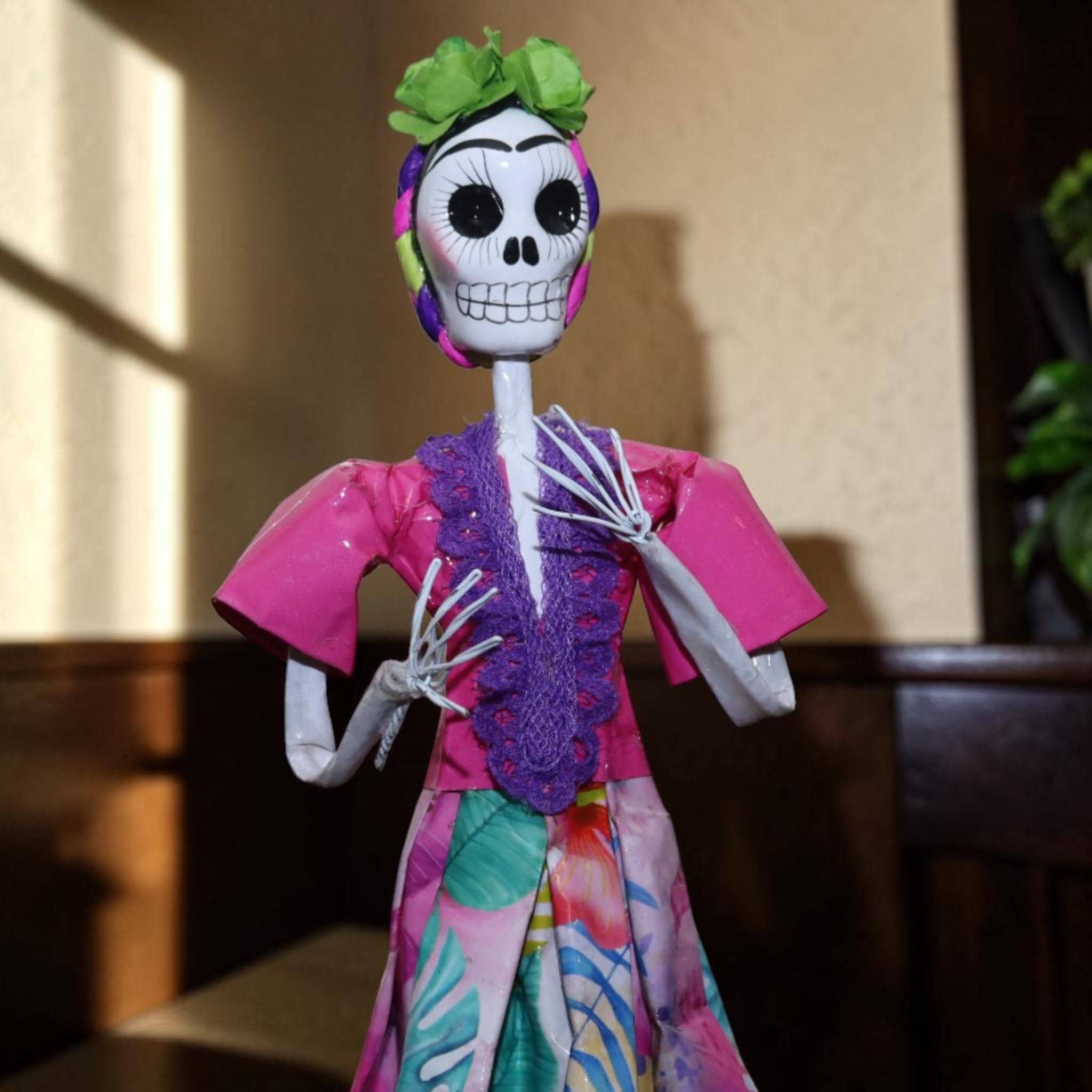 Handcrafted Papier-Mâché Tropical Catrina Figurine | Mexican Folk Art Skeleton | Día de los Muertos Decor