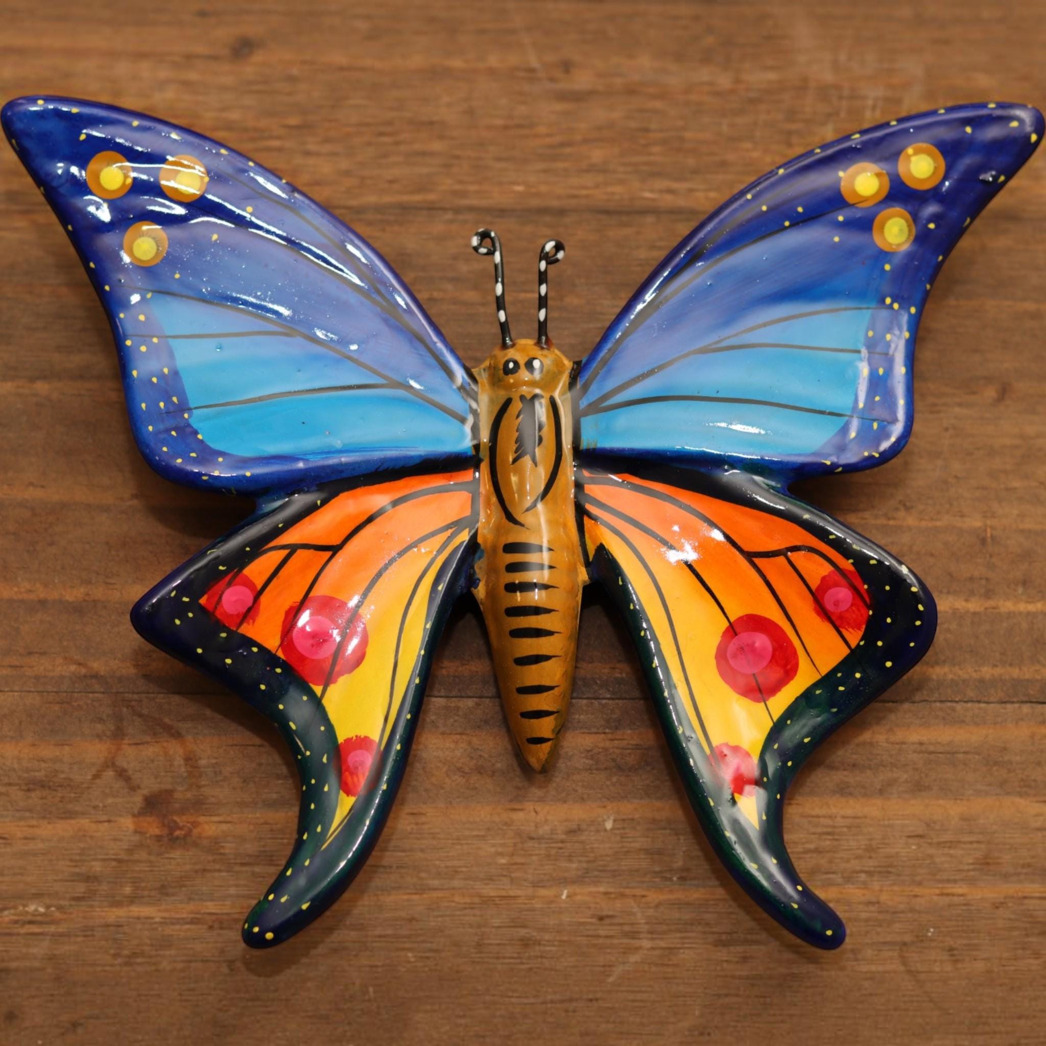 Butterfly Wall Decor | Ceramic Blue Orange Hand-painted | Colorful Butterfly Wall Hanging | Garden & Patio Decoration