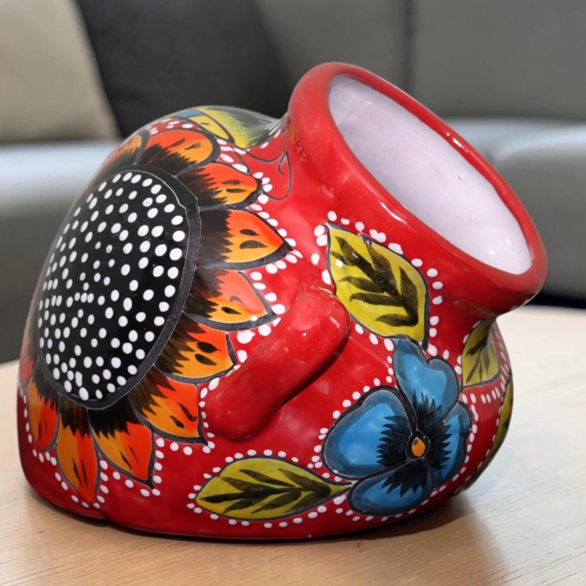 Handcrafted Talavera Cazo Planter | Mexican Ceramic Flower Pot with Two Handles | Hand-Painted | Made in Mexico