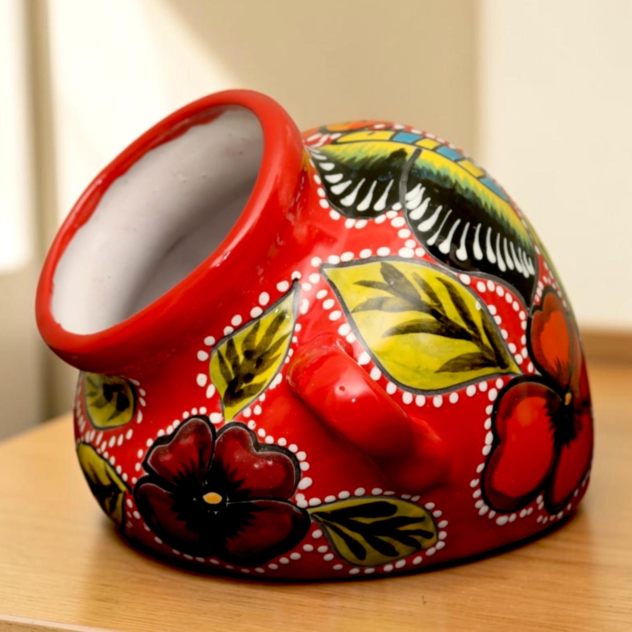 Handcrafted Talavera Cazo Planter | Mexican Ceramic Flower Pot with Two Handles | Hand-Painted | Made in Mexico