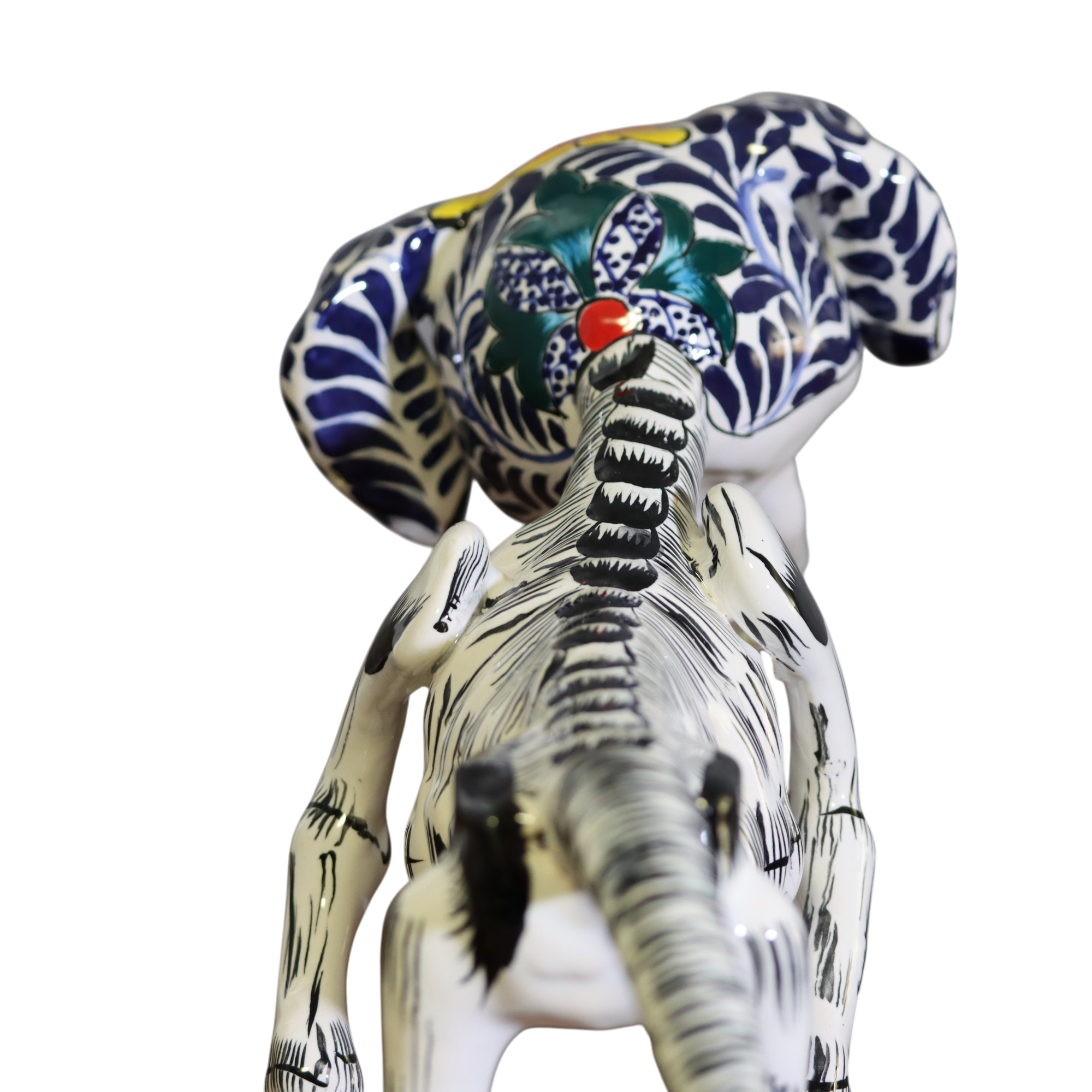 Talavera dachshund Día de los Muertos ceramic figurine top view hand painted detail Mexican decor