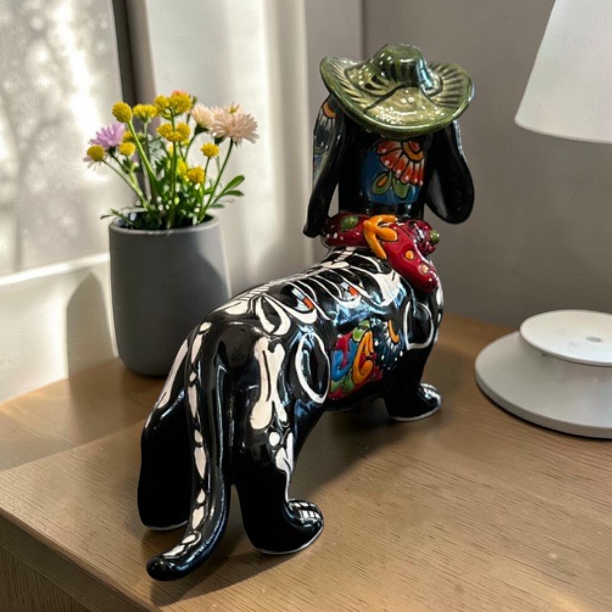 Talavera Dachshund Figurine | Hand-Painted Mexican Ceramic Dog Decor