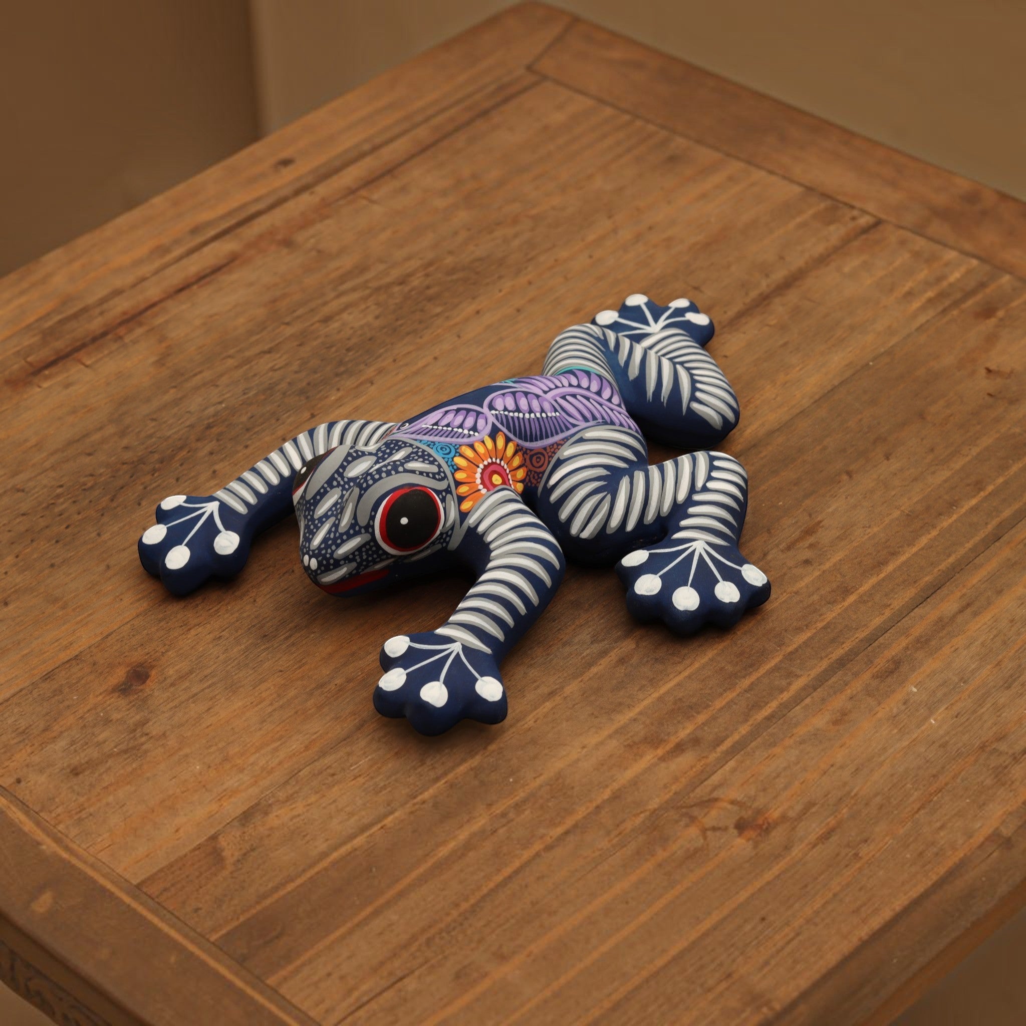 Frog Figurine | Hand-Painted Ceramic Matte Frog  | Traditional Guerrero Folk Art | Mexican Pottery Sculpture