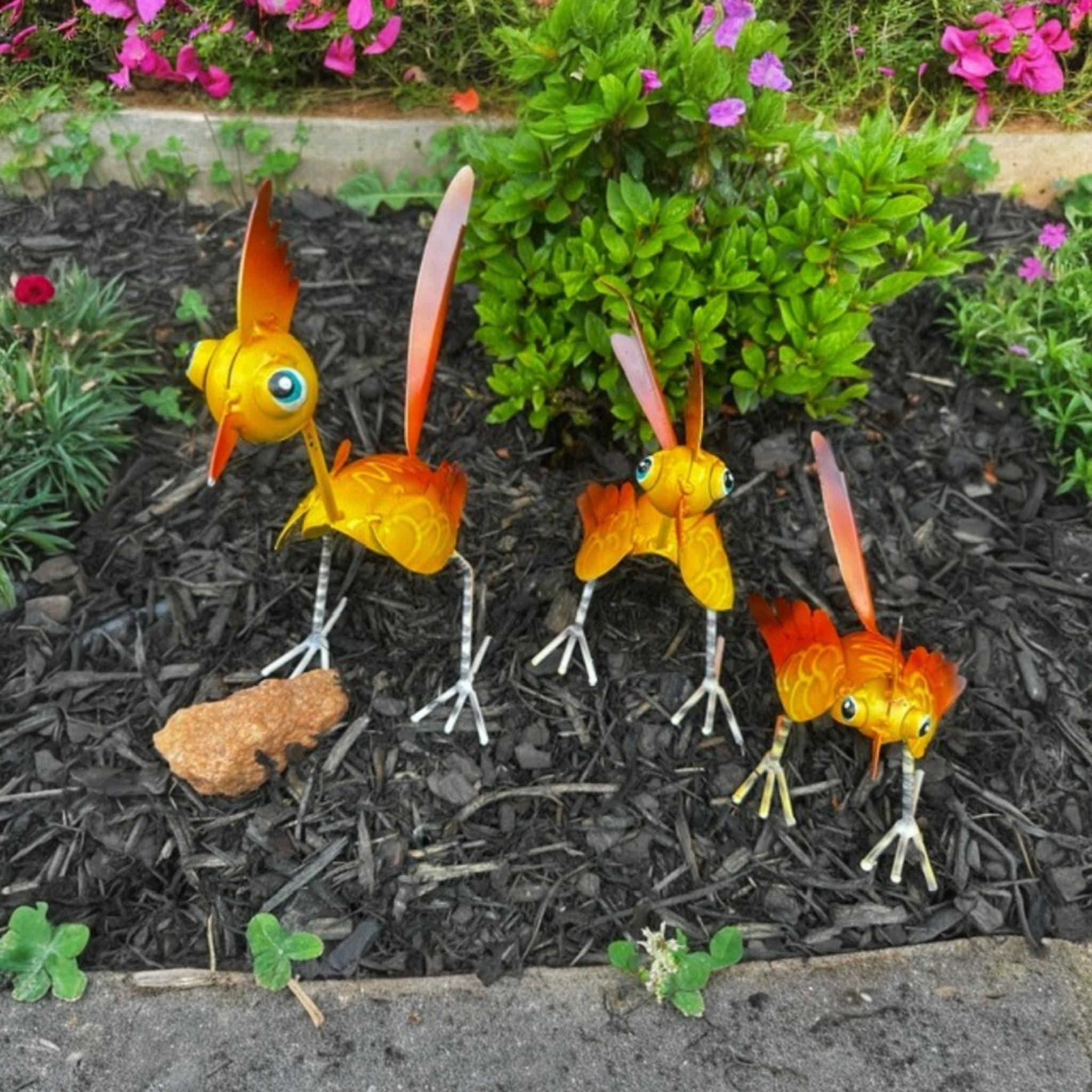 Hand Painted Metal Roadrunners, Whimsical Mexican Folk Art Garden Decor Set