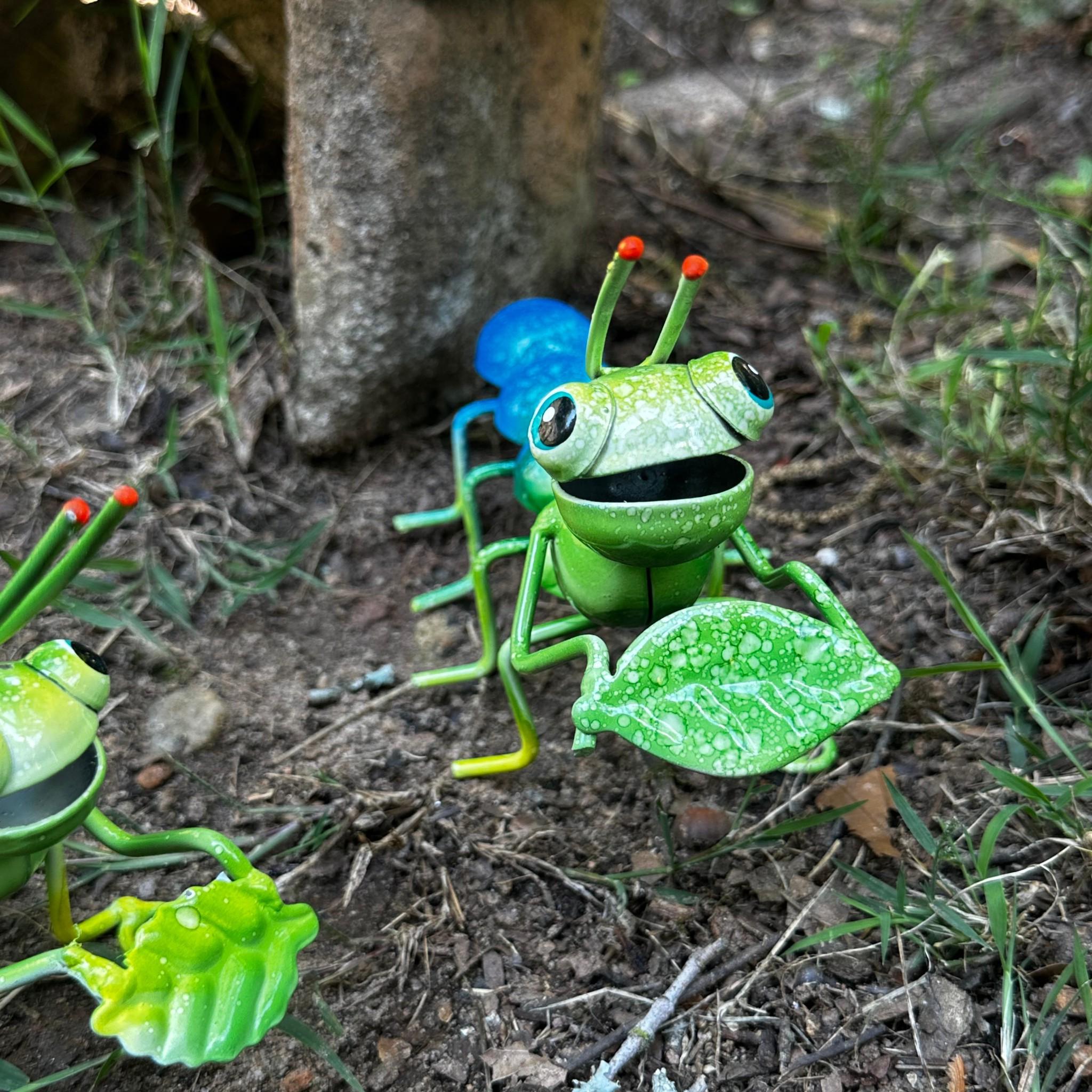 Set of 3 Hand-Painted Metal Caterpillar Garden Sculptures, Mexican Folk Art Yard Decor