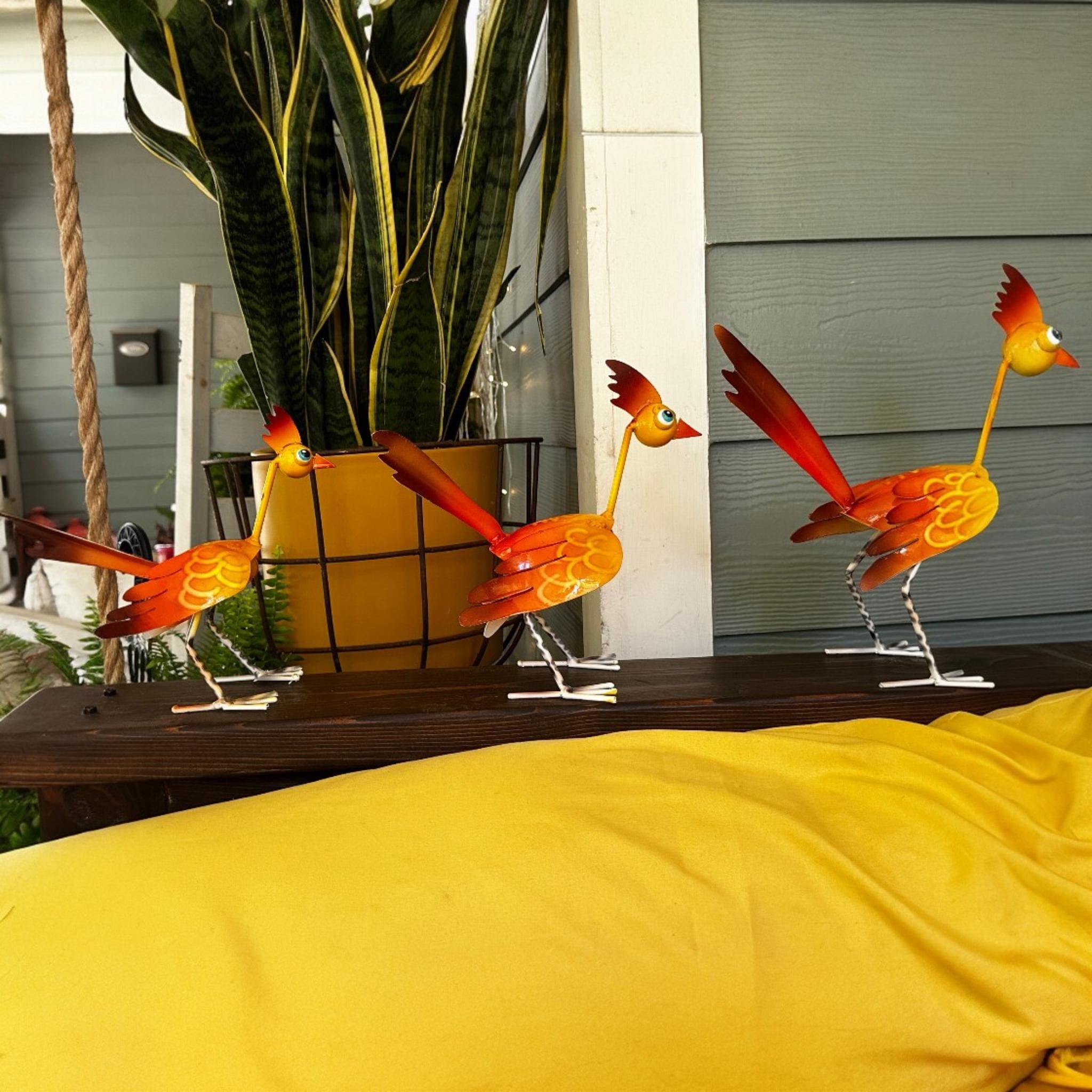 Hand Painted Metal Roadrunners, Whimsical Mexican Folk Art Garden Decor Set