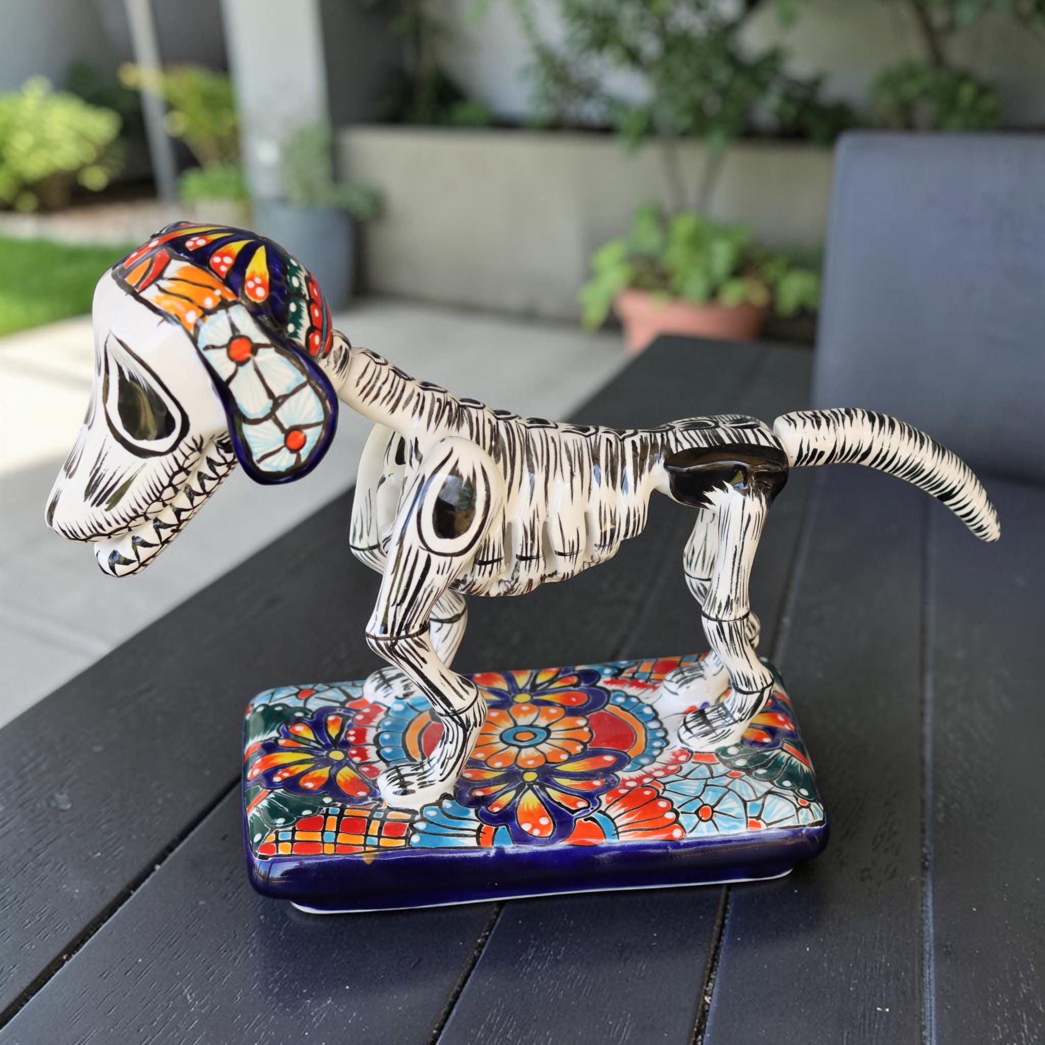 Talavera Dachshund Skeleton Statue – Day of the Dead Dog Decor, Figurine, Gift for Dog Lovers