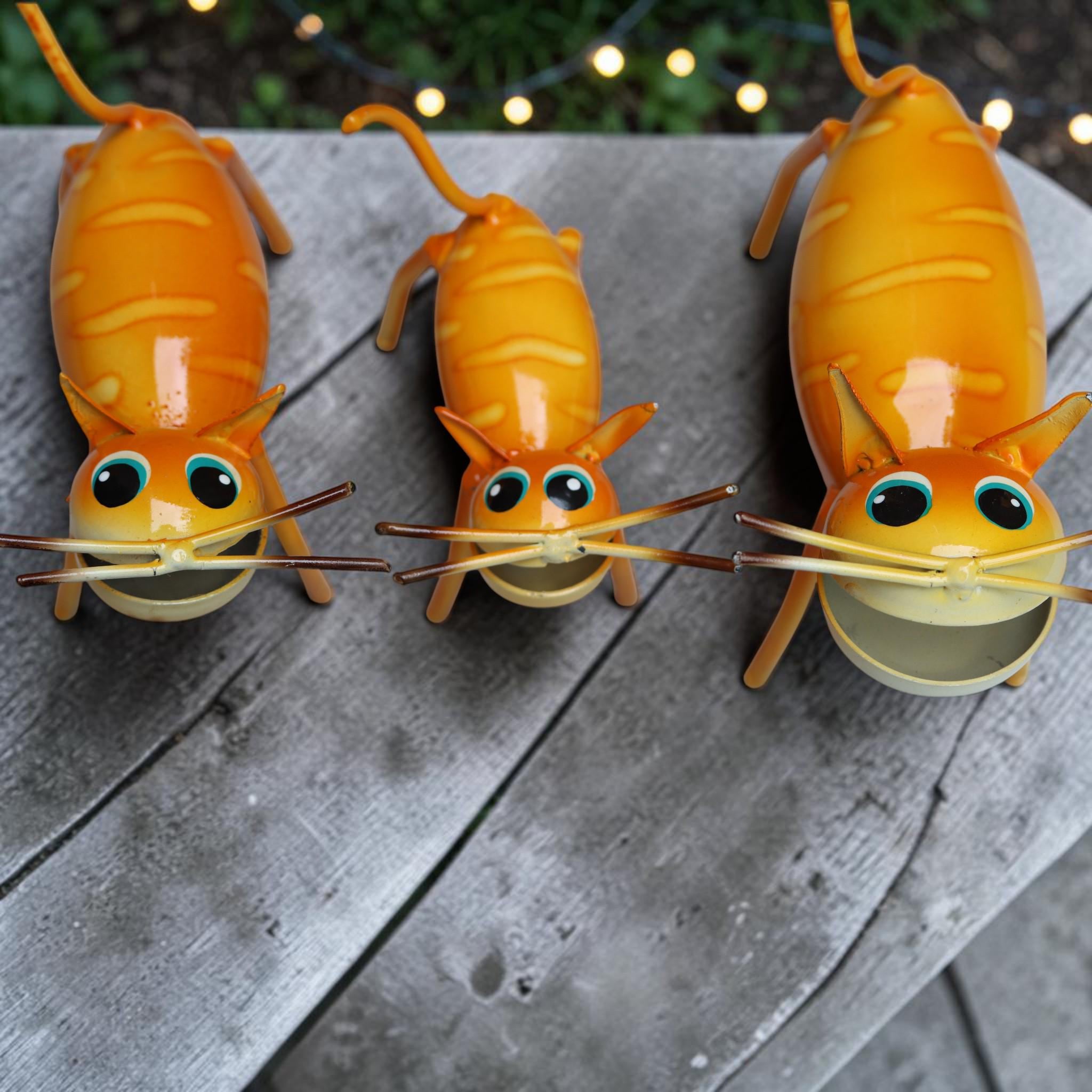 Whimsical Metal Cat Sculpture Set of 3 — Orange Garden Cats