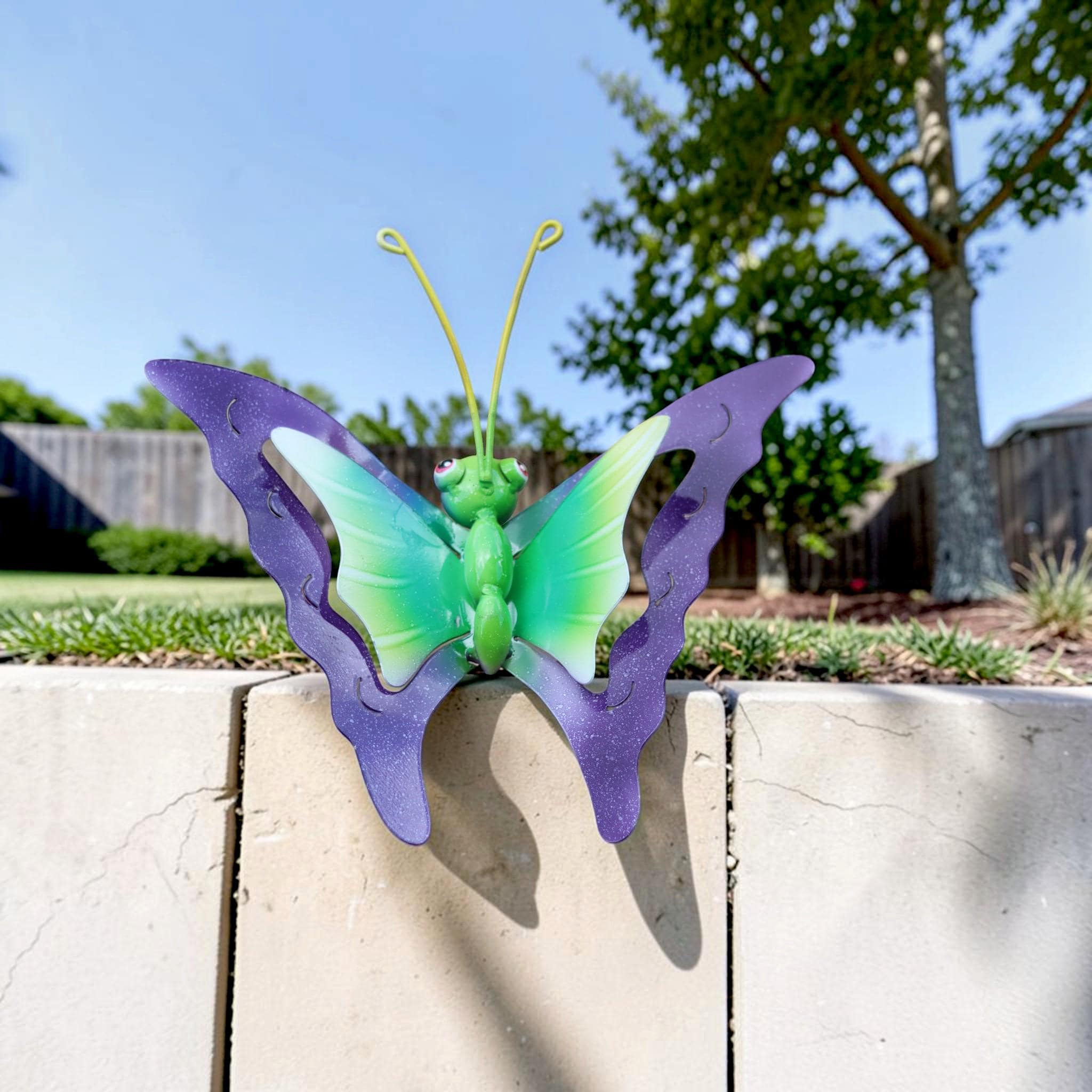 Metal Butterfly | Purple & Green Fantasy  Wall Art | Cast Metal Outdoor Decor