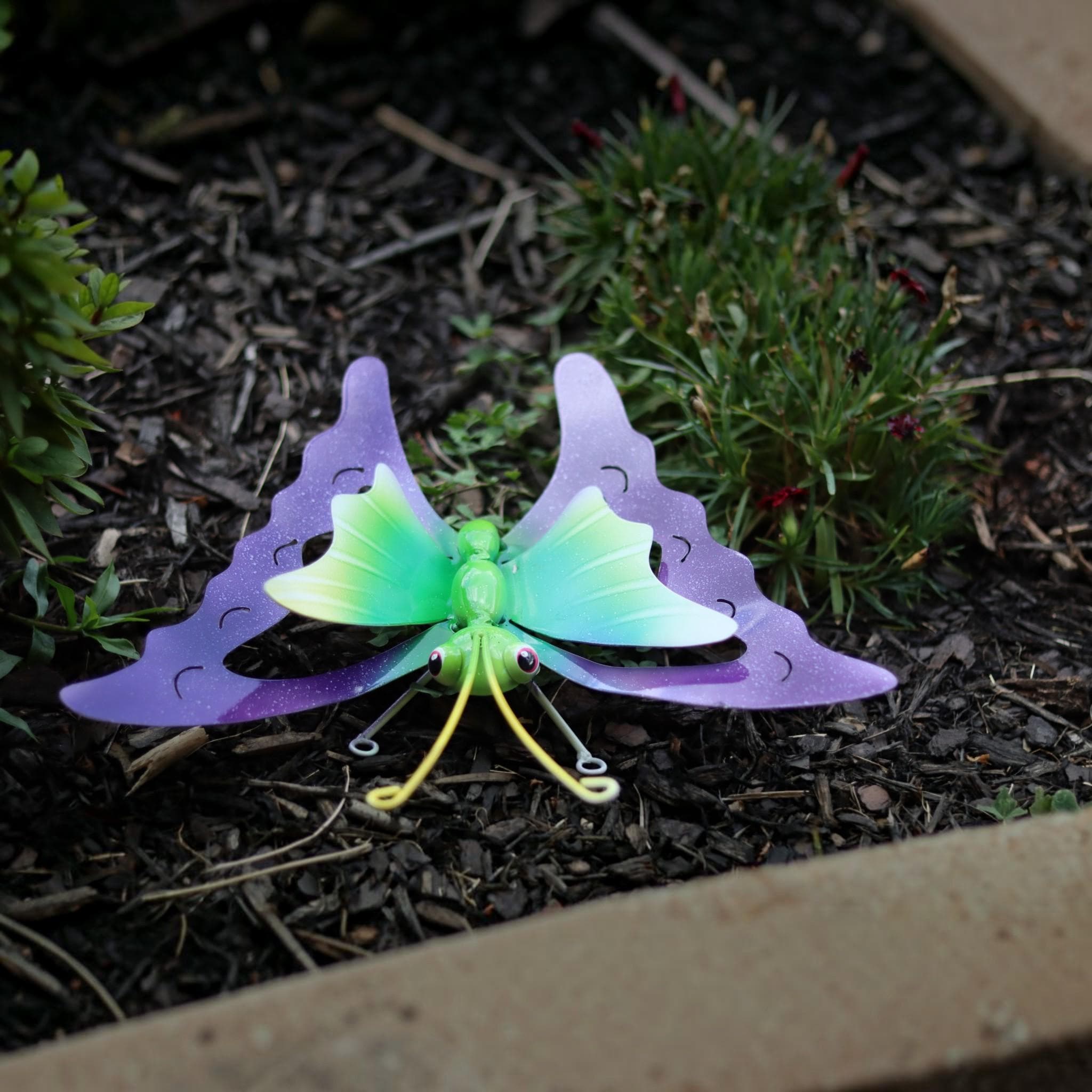 Metal Butterfly | Purple & Green Fantasy  Wall Art | Cast Metal Outdoor Decor