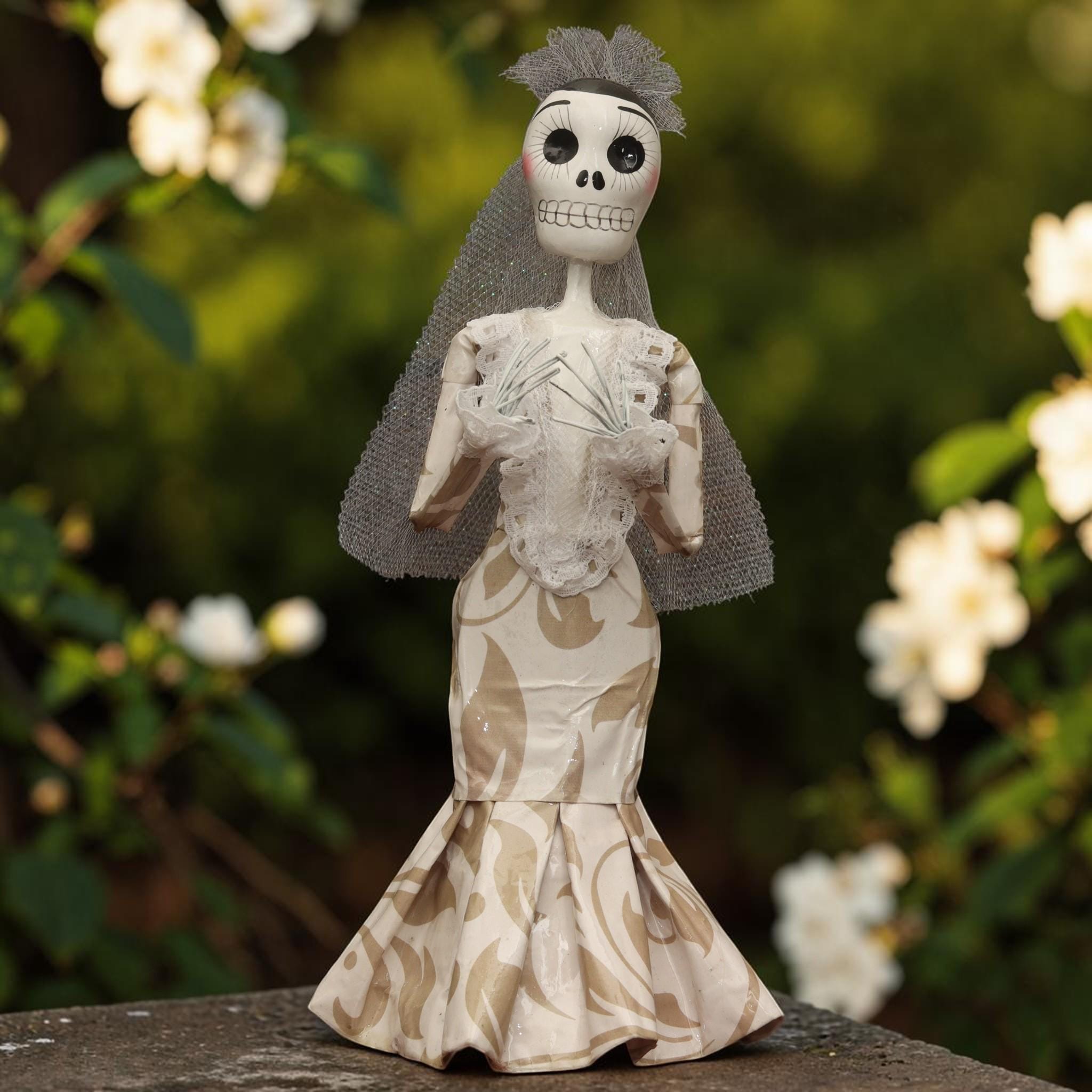 Catrina Bride Figurine — Day of the Dead Mexican Folk Art, Paper Mache Catrina Novia, Dia de los Muertos Wedding Decor, Hand Painted