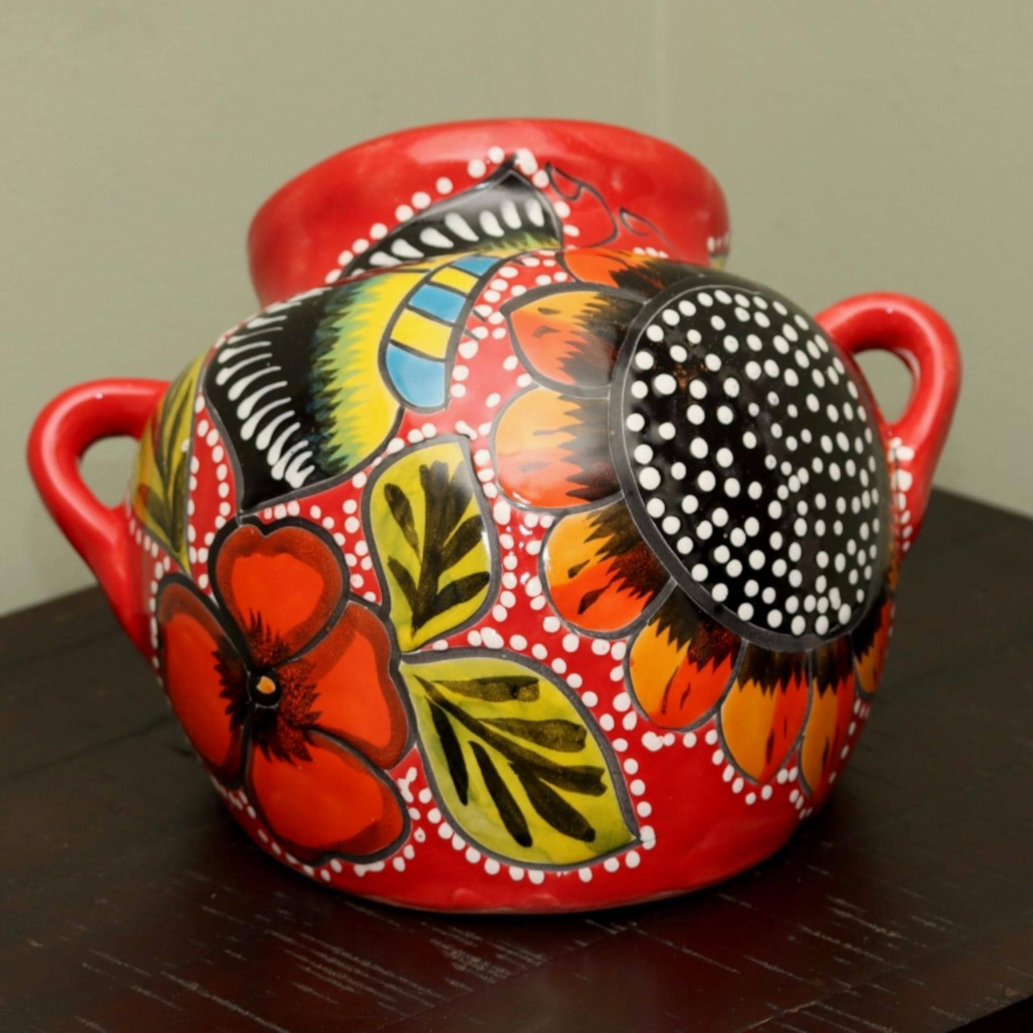 Handcrafted Talavera Cazo Planter | Mexican Ceramic Flower Pot with Two Handles | Hand-Painted | Made in Mexico