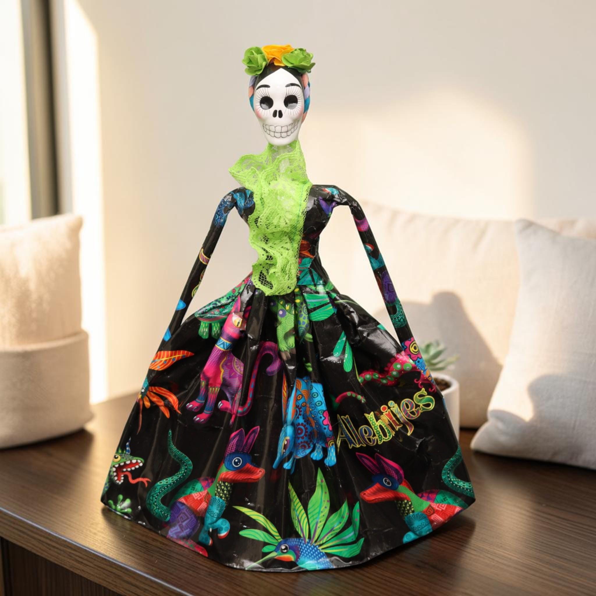 Handcrafted Papier-Mâché Alebrijes Catrina Figurine | Mexican Folk Art Skeleton Statue | Día de los Muertos Home Decor | Made in Mexico