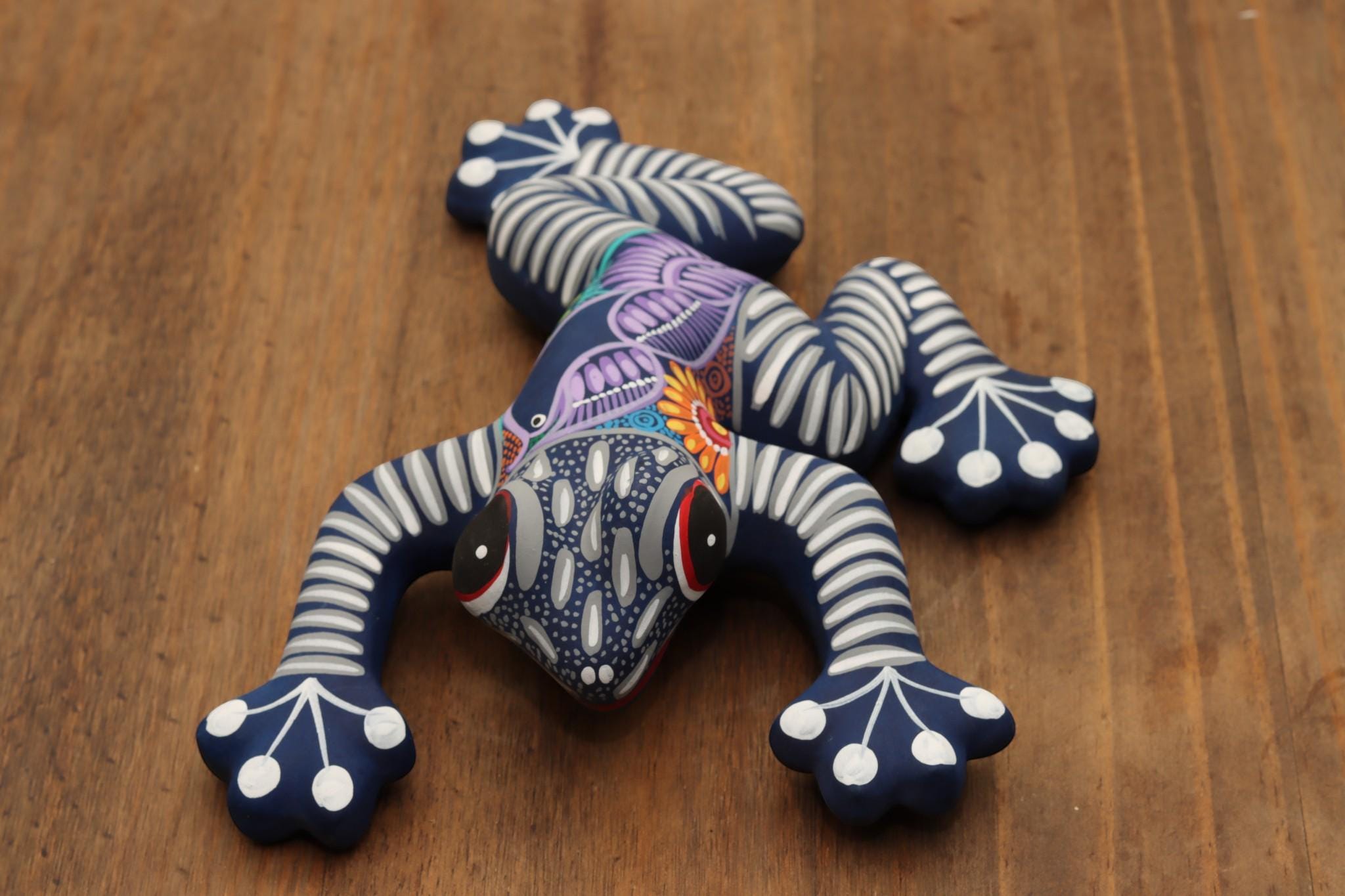 Frog Figurine | Hand-Painted Ceramic Matte Frog  | Traditional Guerrero Folk Art | Mexican Pottery Sculpture