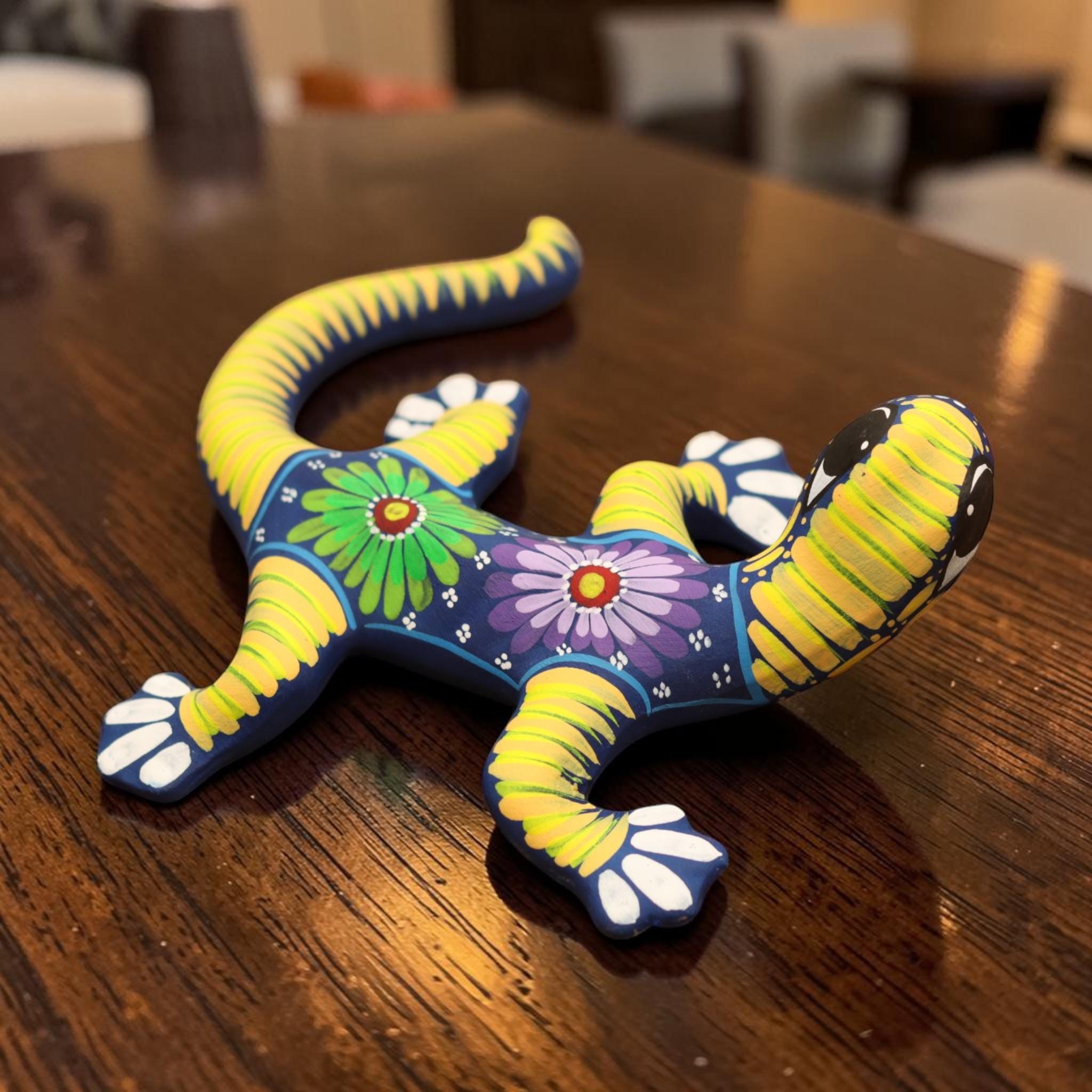 Yellow Lizard | Handmade Matte | Mexican Ceramic Garden Decor | Hand Painted Gecko Figurine | Patio & Home Accent