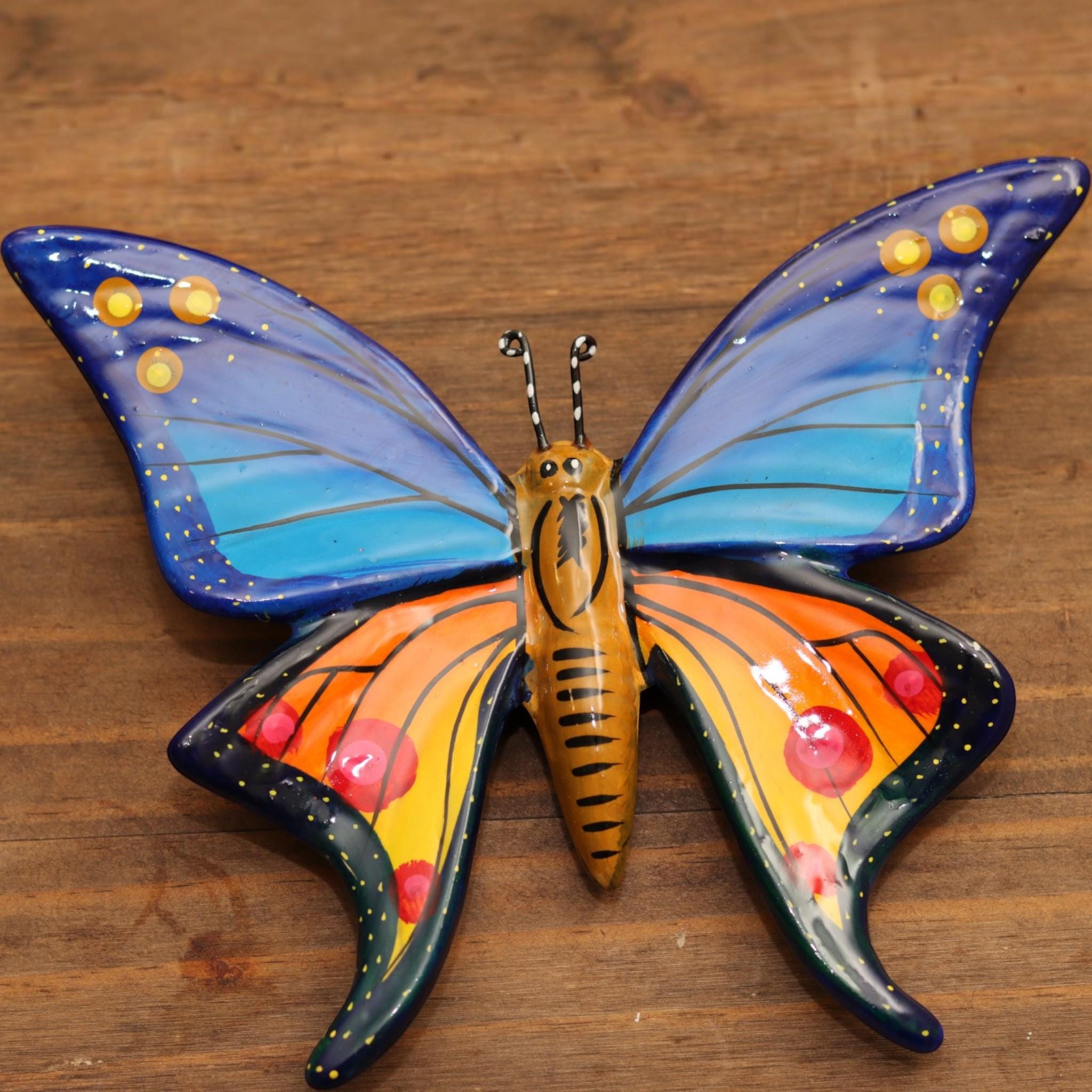 Butterfly Wall Decor | Ceramic Blue Orange Hand-painted | Colorful Butterfly Wall Hanging | Garden & Patio Decoration