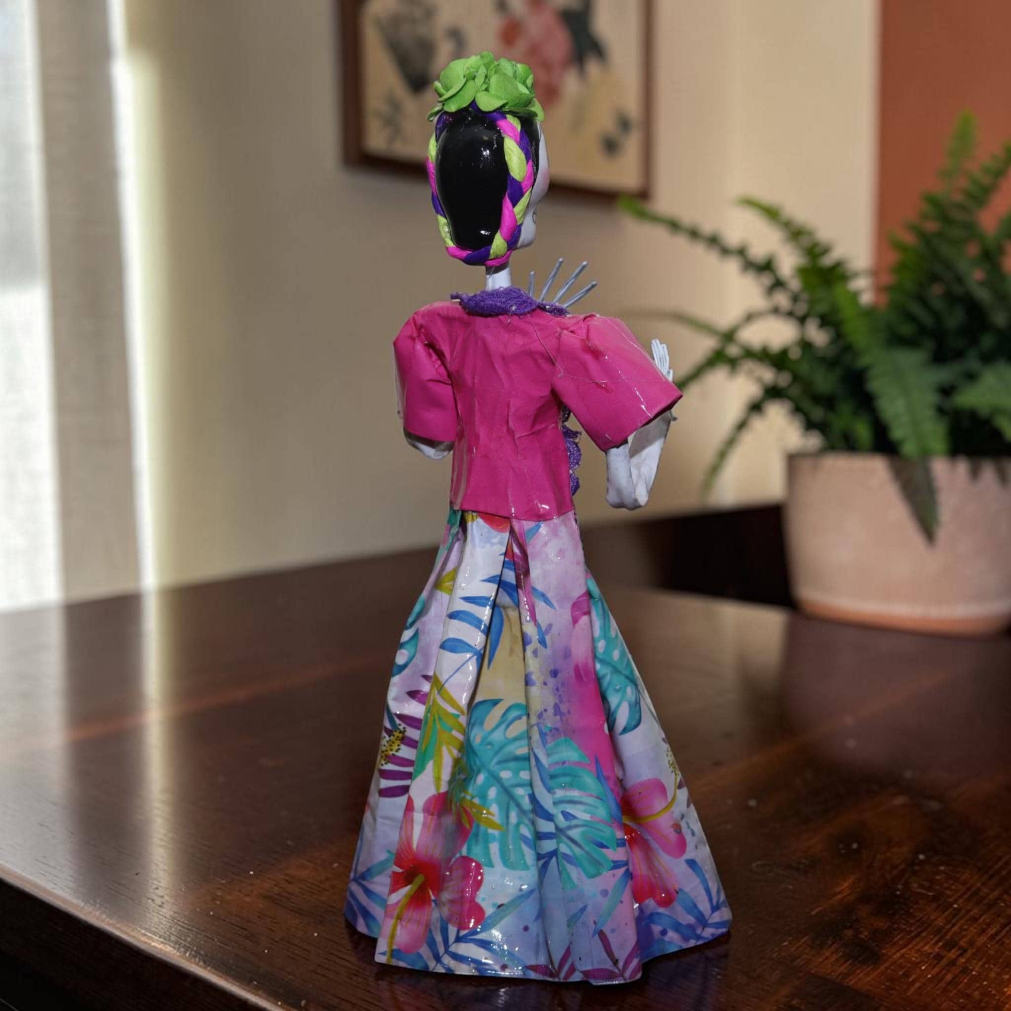 Handcrafted Papier-Mâché Tropical Catrina Figurine | Mexican Folk Art Skeleton | Día de los Muertos Decor
