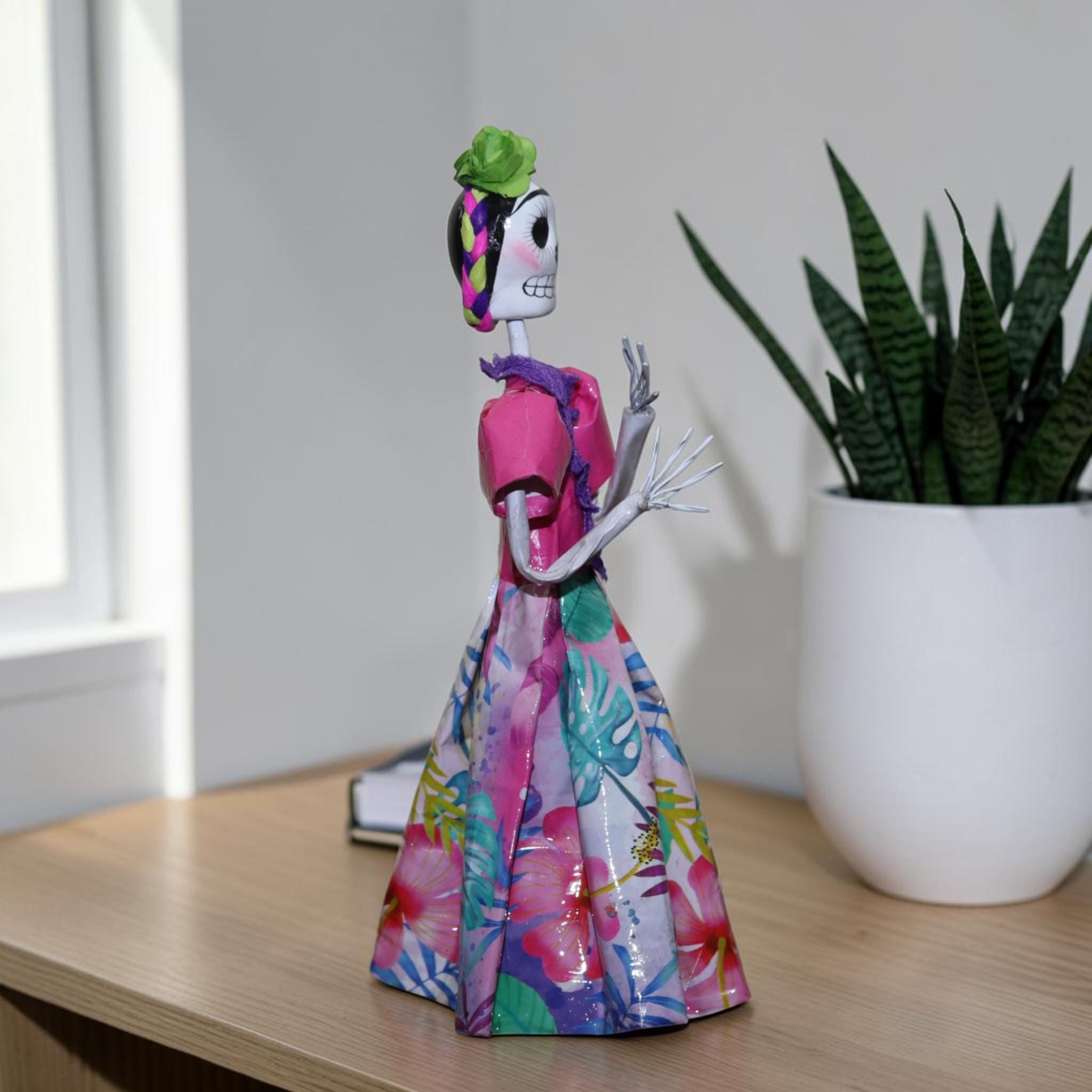 Handcrafted Papier-Mâché Tropical Catrina Figurine | Mexican Folk Art Skeleton | Día de los Muertos Decor