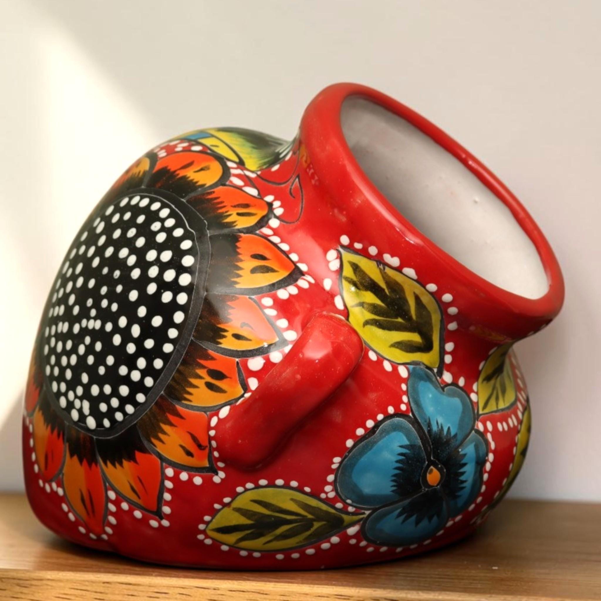 Handcrafted Talavera Cazo Planter | Mexican Ceramic Flower Pot with Two Handles | Hand-Painted | Made in Mexico