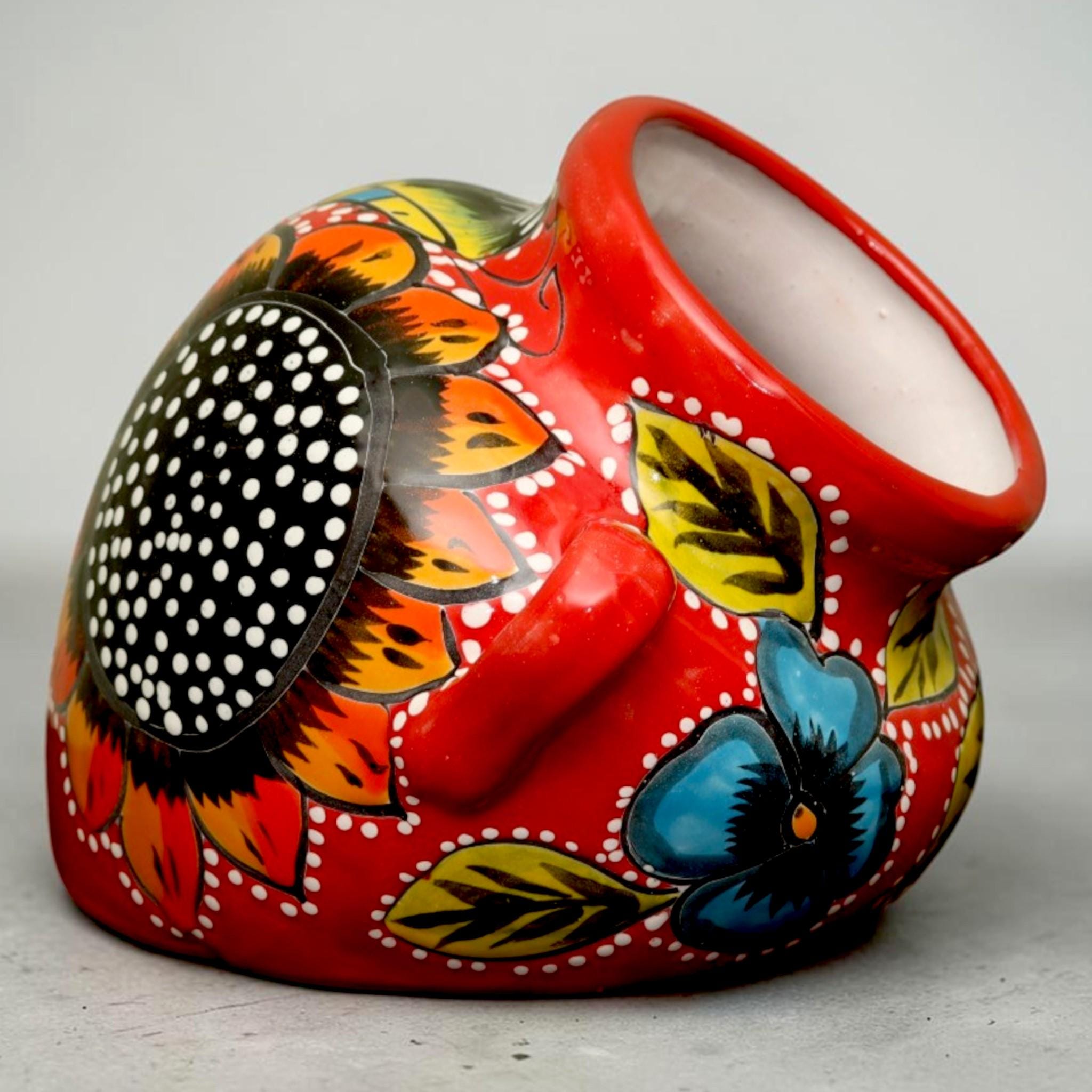 Handcrafted Talavera Cazo Planter | Mexican Ceramic Flower Pot with Two Handles | Hand-Painted | Made in Mexico