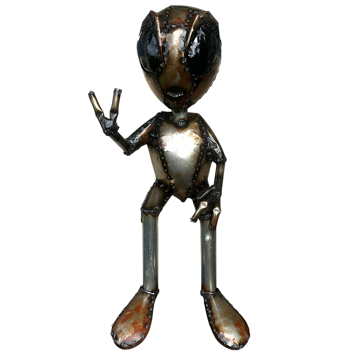 Metal Alien Sculpture | Peace Sign Handcrafted Garden Art Decor