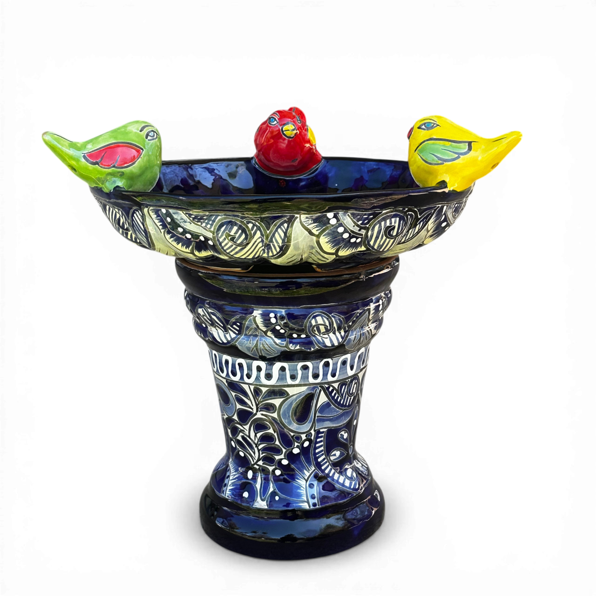 Talavera bird bath colorful hand painted Mexican ceramic garden decor