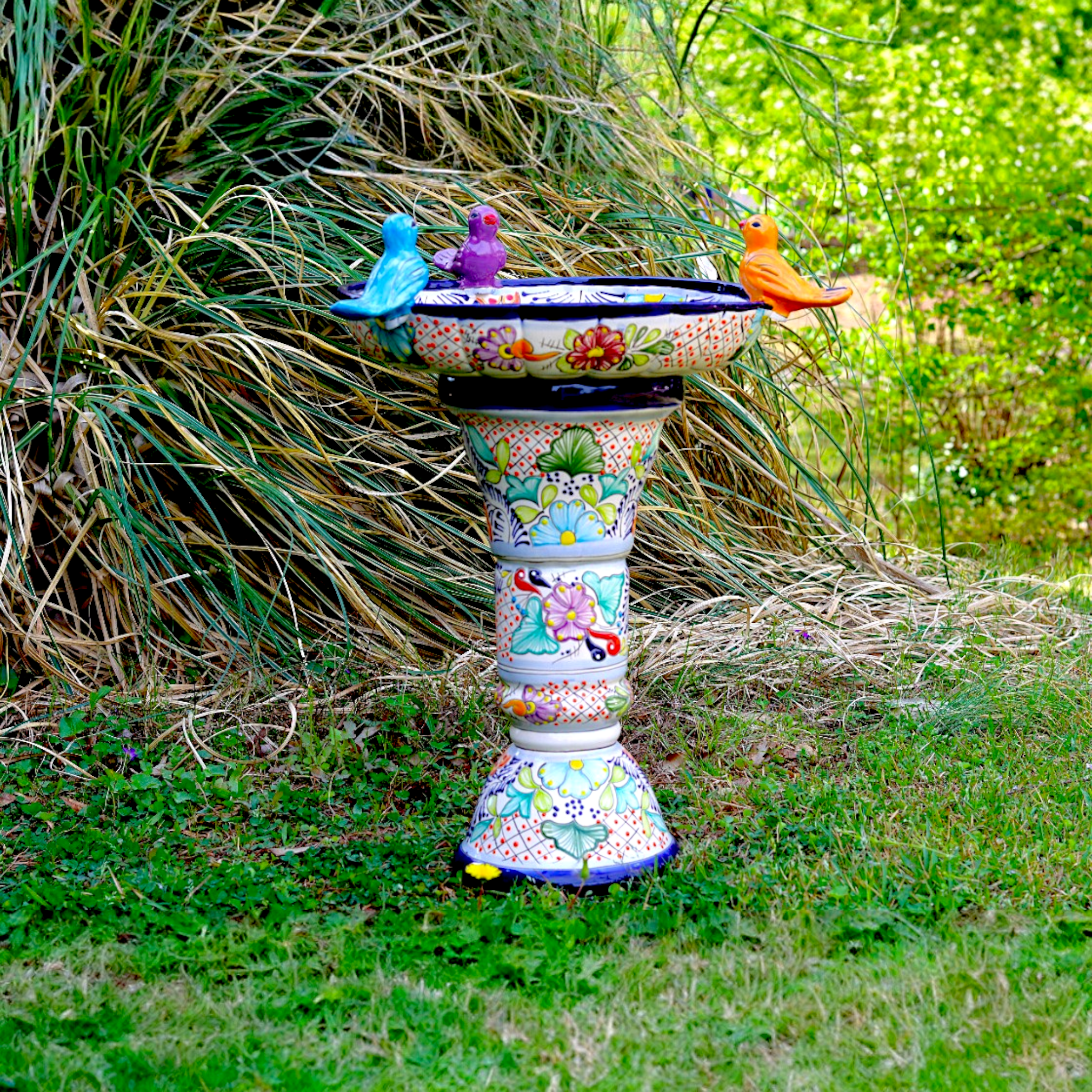 Talavera bird bath hand painted Mexican ceramic outdoor garden decor