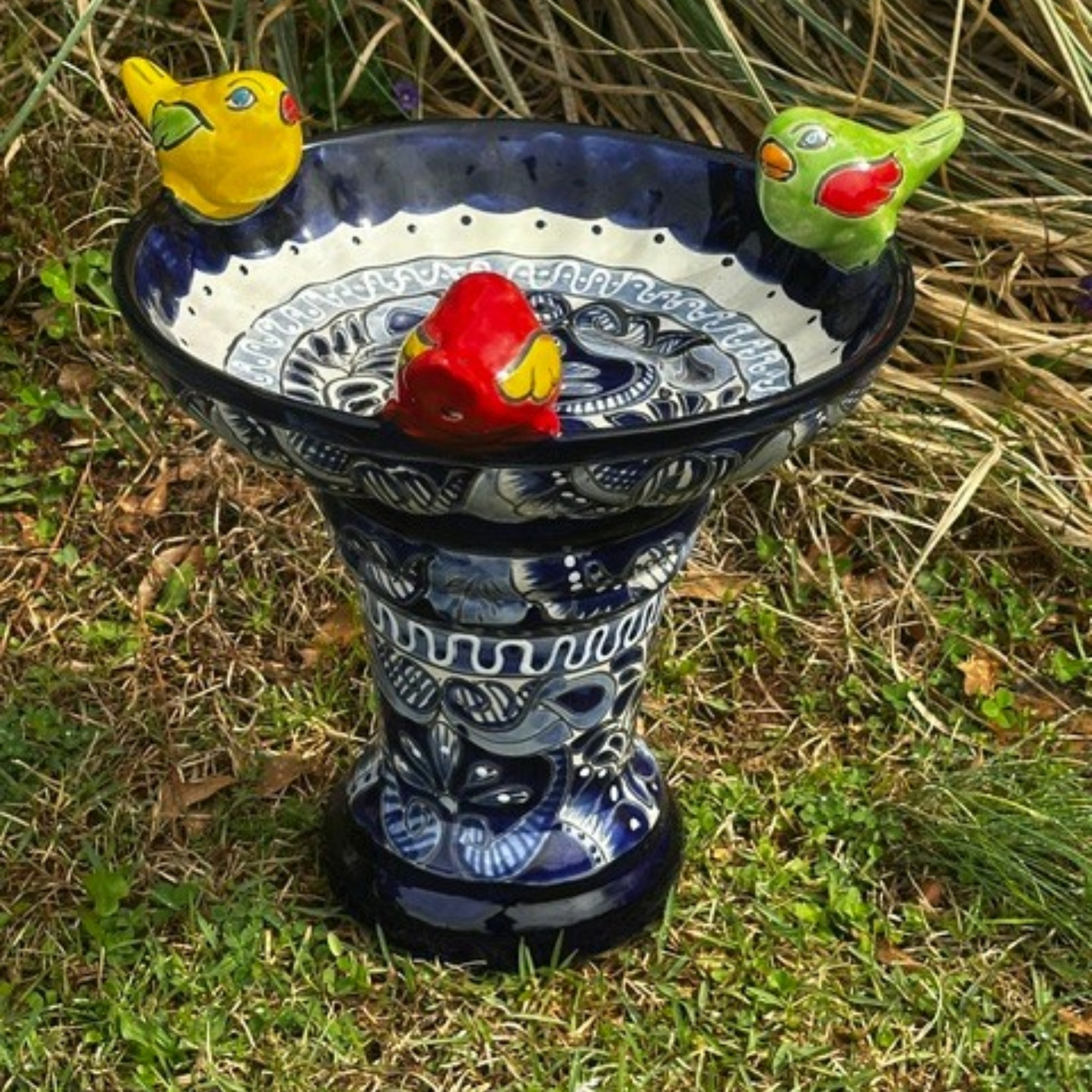 Talavera bird bath outdoor garden hand painted Mexican ceramic decor