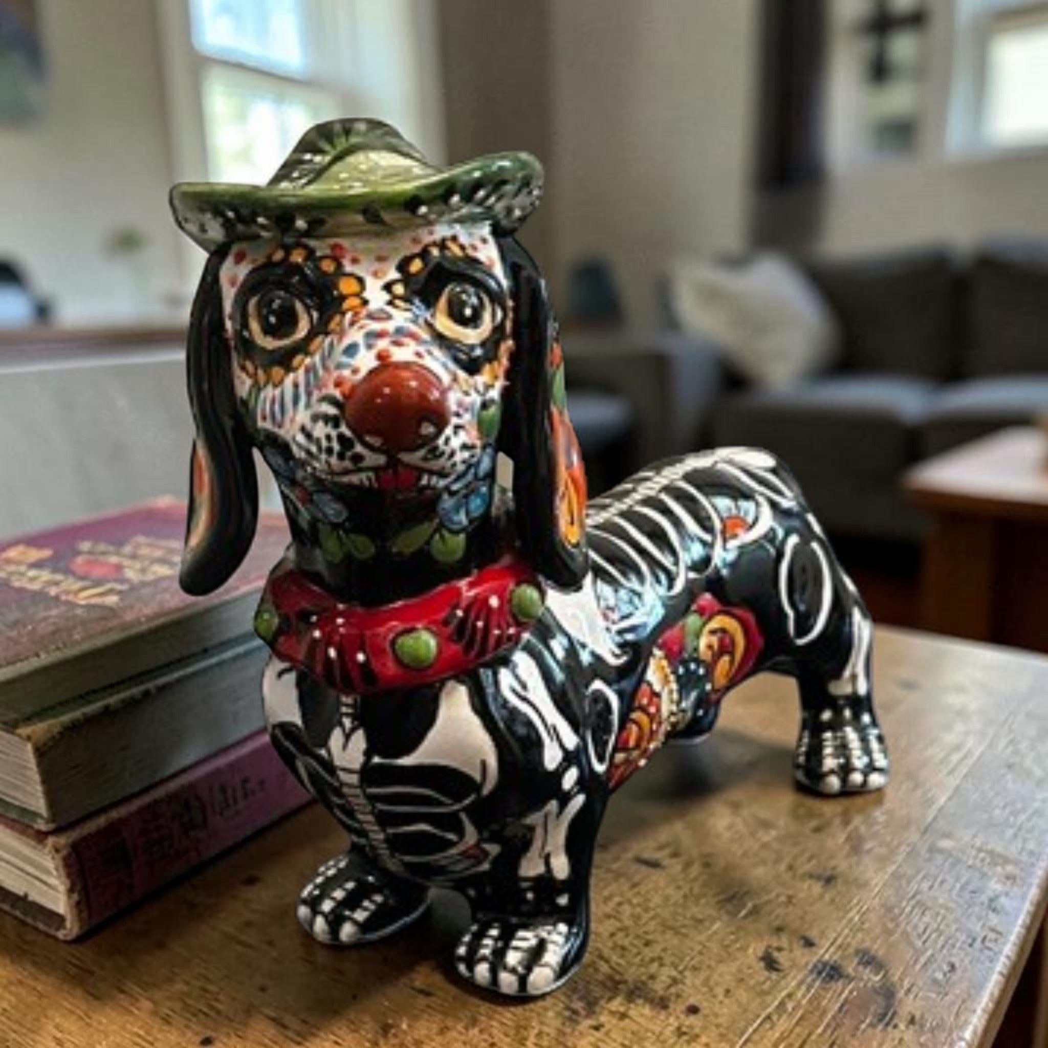 Talavera Dachshund Figurine | Hand-Painted Mexican Ceramic Dog Decor